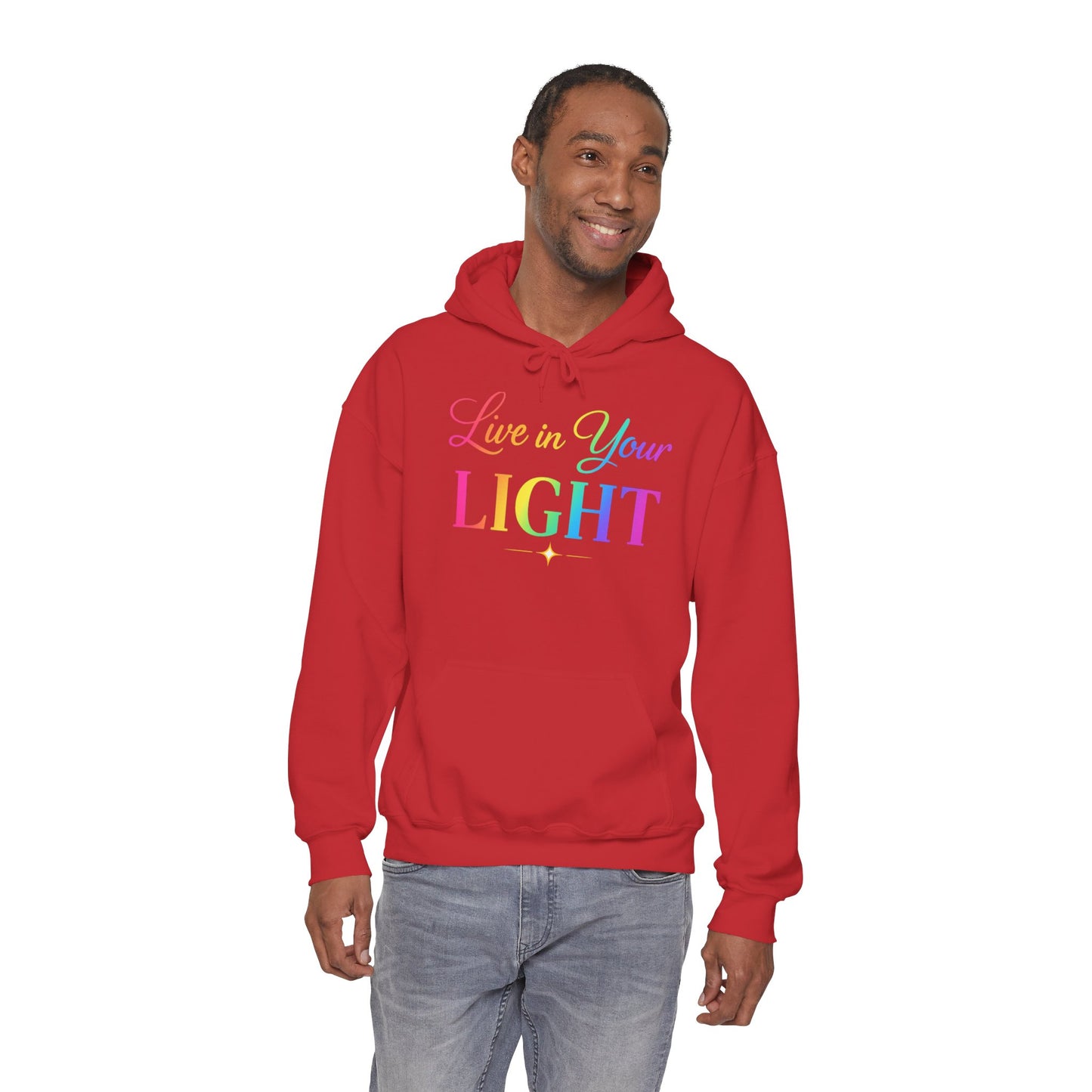 Live in Your Light Hoodie — Rainbow Inspirational Pullover