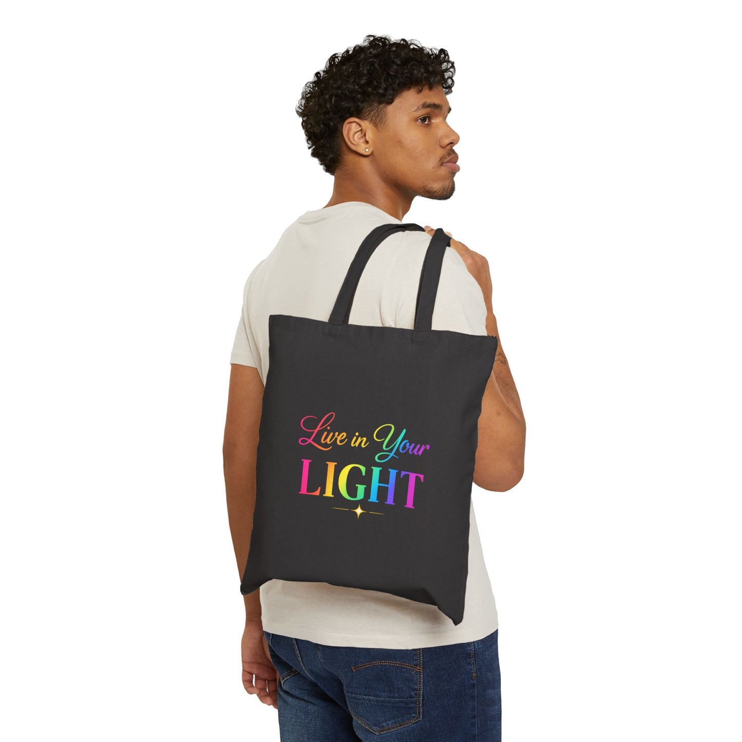 Live In Your Light Canvas Tote Bag – Rainbow Inspirational Eco Shopper