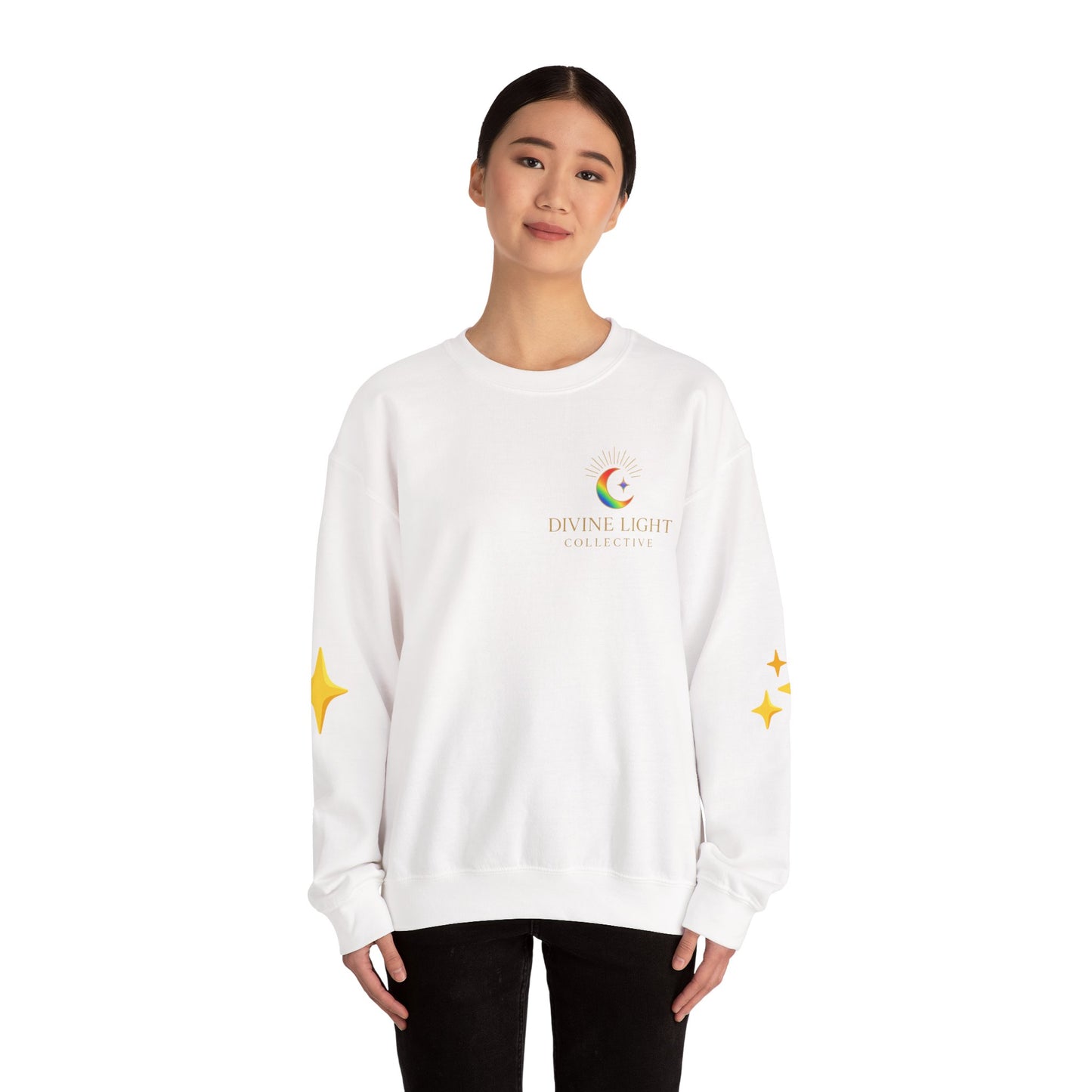 Crewneck Sweatshirt — "Live in Your Light" Rainbow Inspirational Pullover