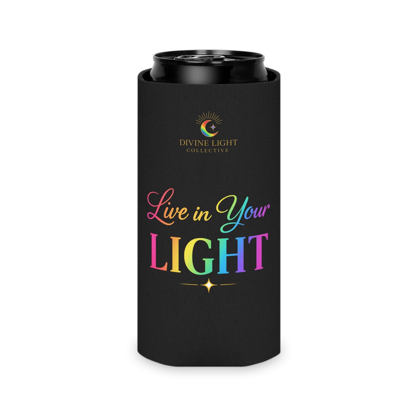 Can Cooler — "Live in Your Light" Rainbow Logo Can Cooler