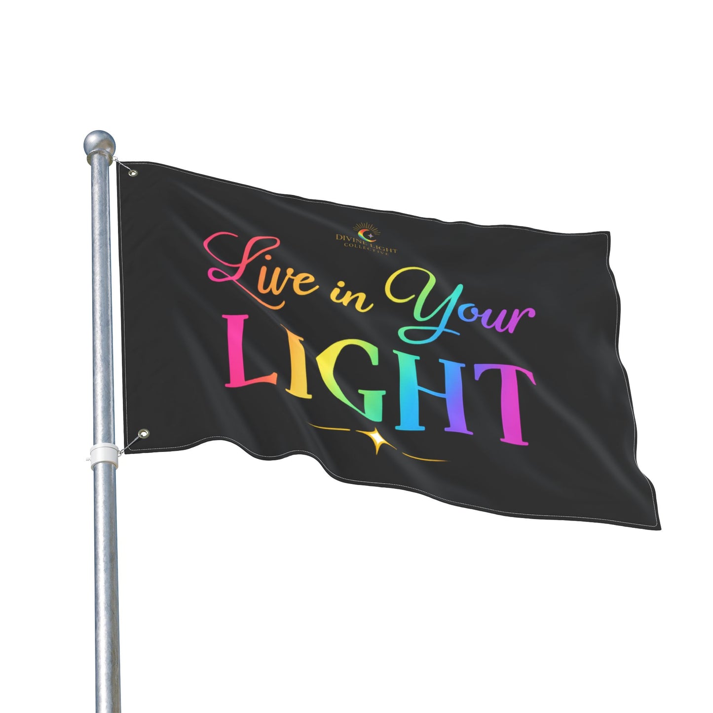 Live in Your Light Double-Sided Flag – Rainbow Inspirational Garden Banner