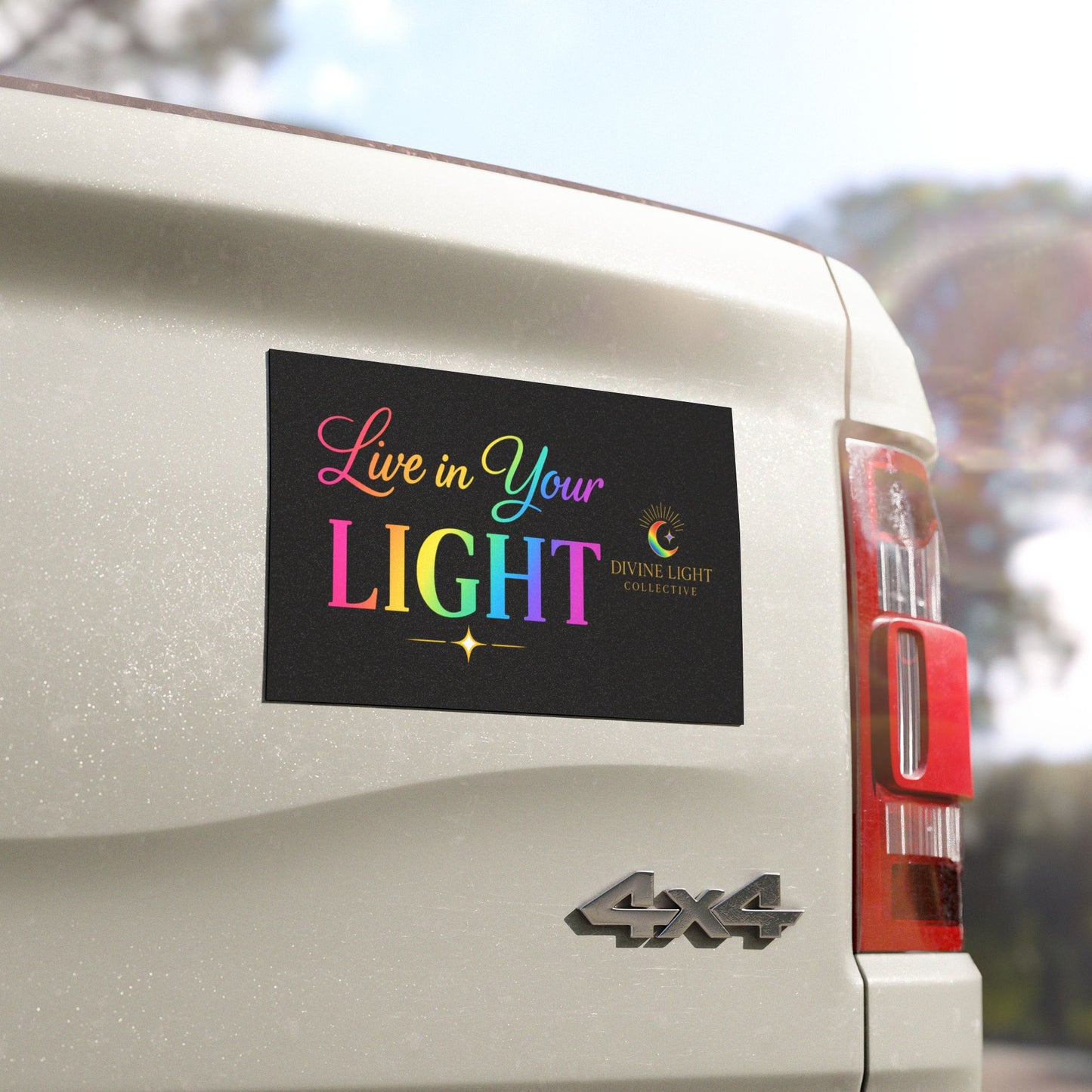Live in Your LIGHT Rainbow Car Magnet — Inspirational Spiritual Bumper Sticker for Divine Light Collective