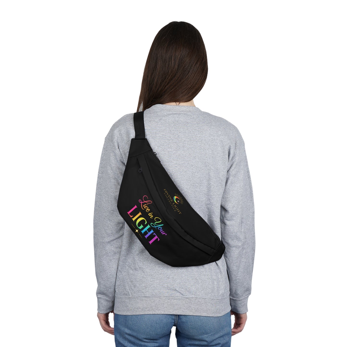 Live in Your Light Large Fanny Pack — Rainbow Inspirational Waist Bag