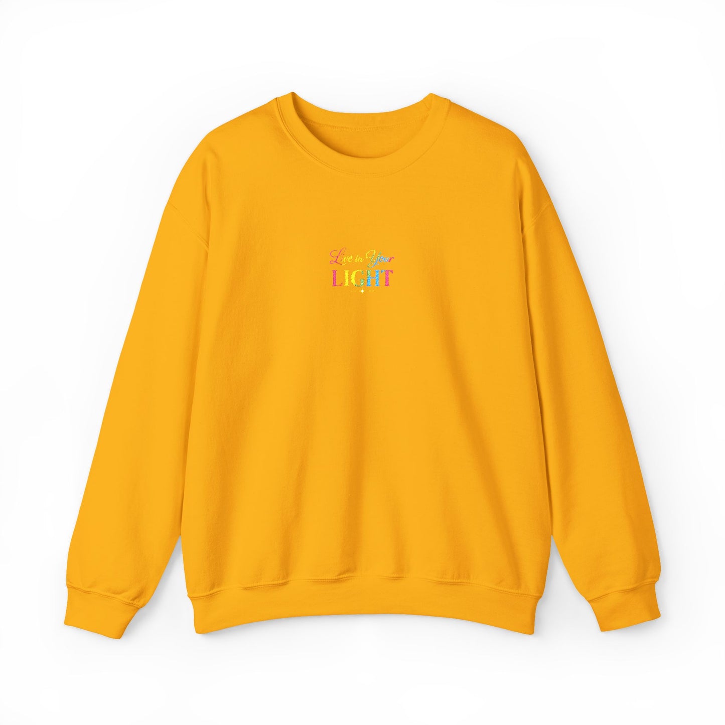 Crewneck Sweatshirt — "Live in your Light" Pastel Rainbow Inspirational Crew