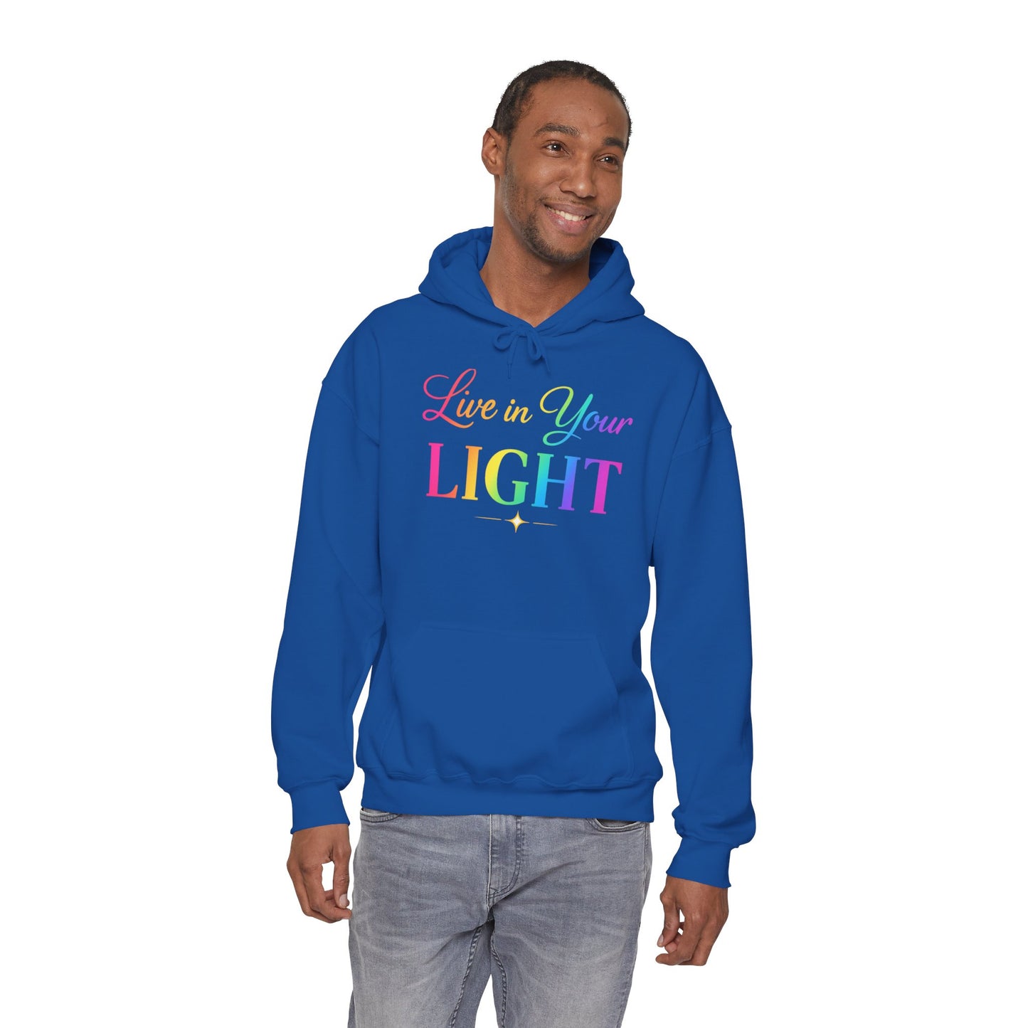 Live in Your Light Hoodie — Rainbow Inspirational Pullover