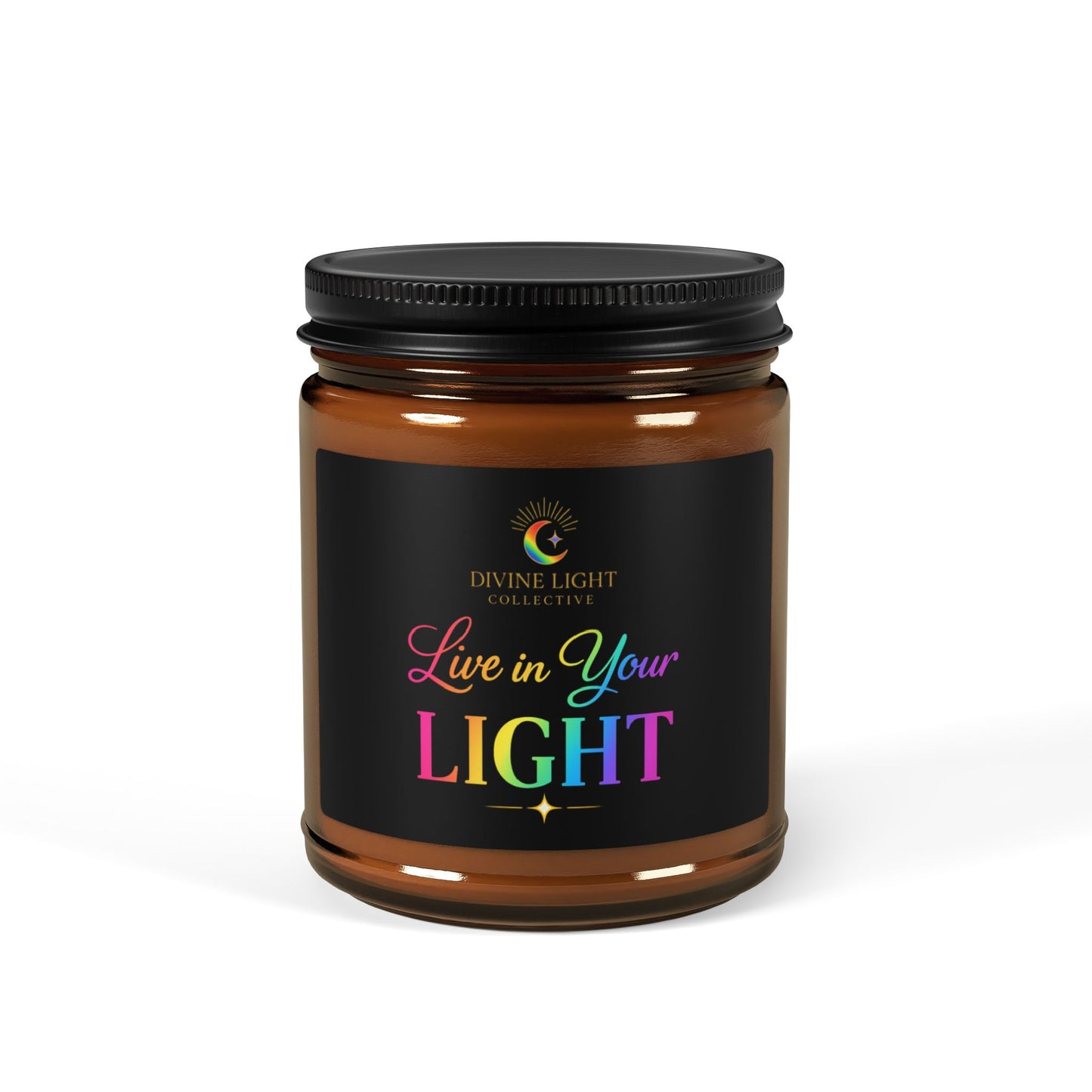 Soy Candle — “Live in Your Light” Amber Jar (Aromatherapy Scented, Multi-Size)