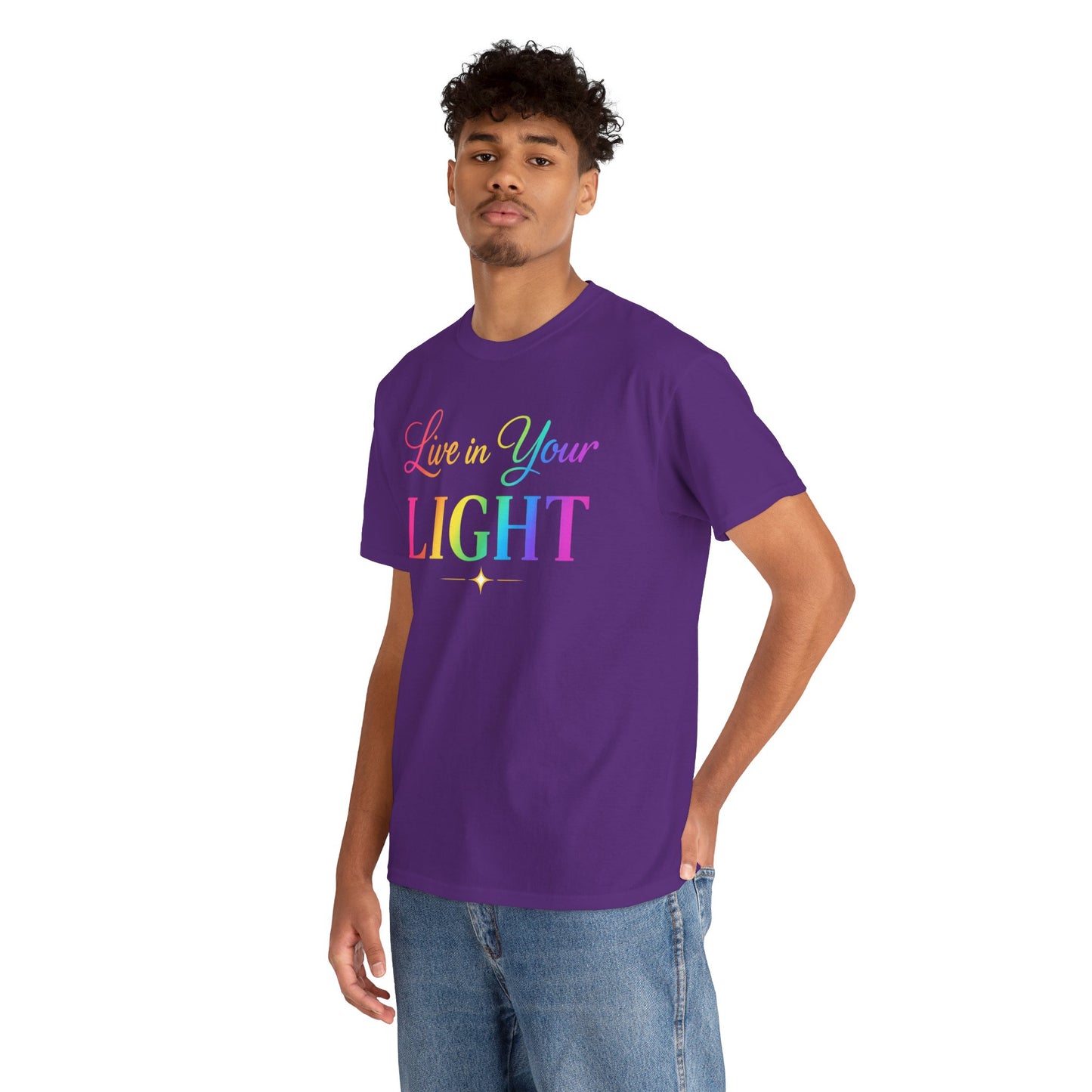 Live in Your Light Rainbow T‑Shirt — Inspirational Positive Message Tee