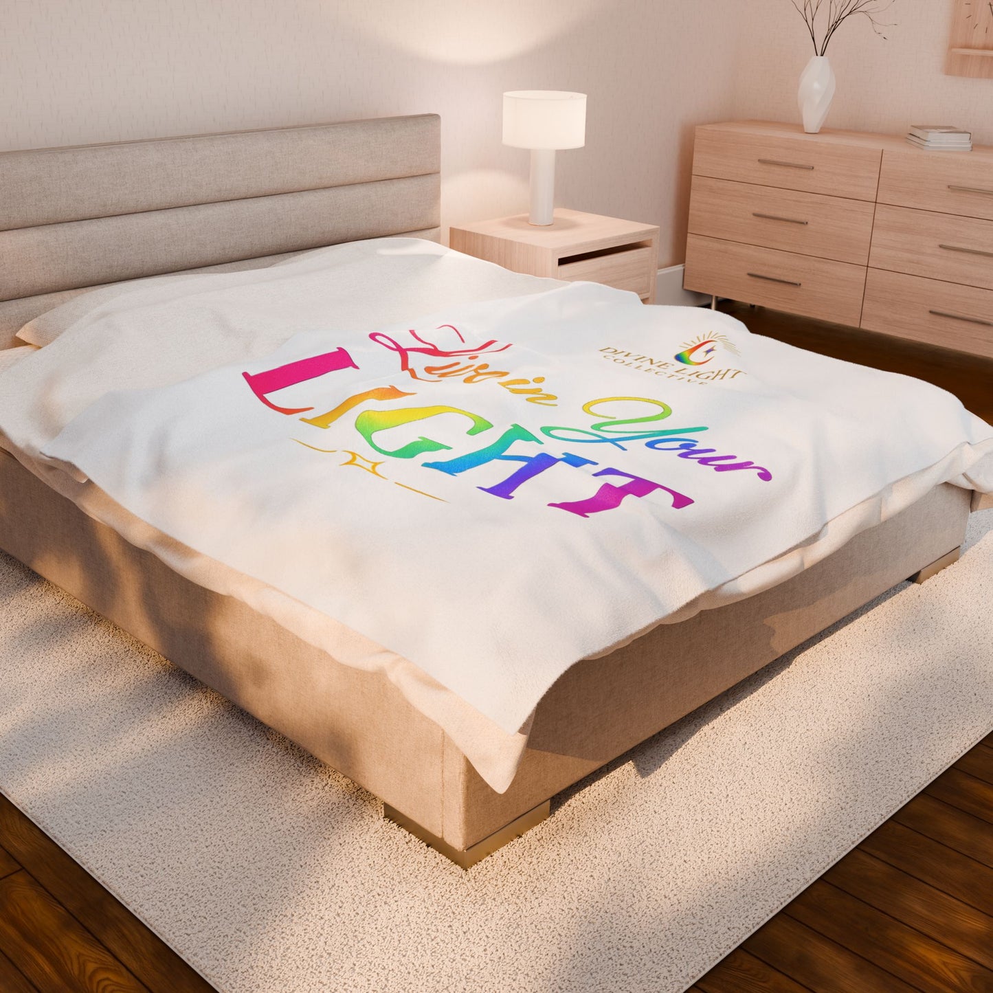 Live in Your Light Velveteen Plush Blanket — Rainbow Inspirational Throw