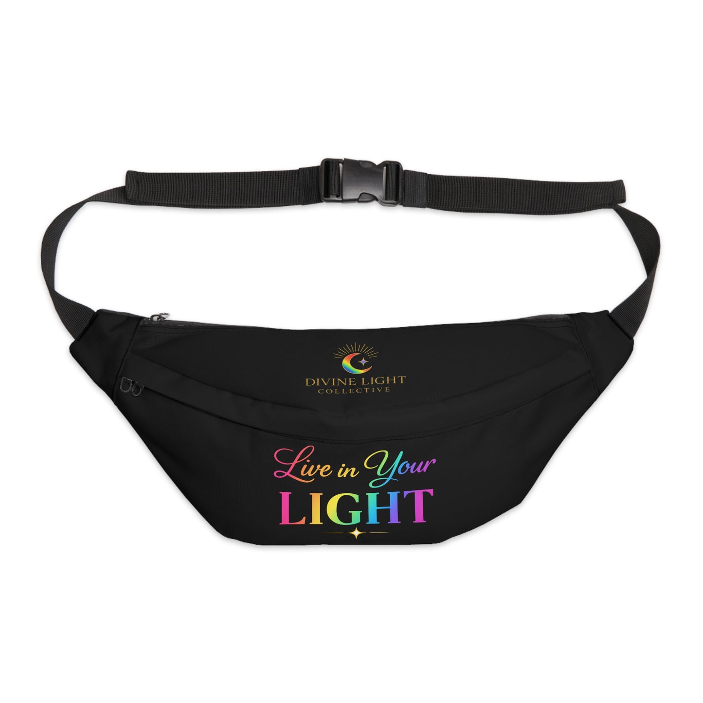 Live in Your Light Large Fanny Pack — Rainbow Inspirational Waist Bag