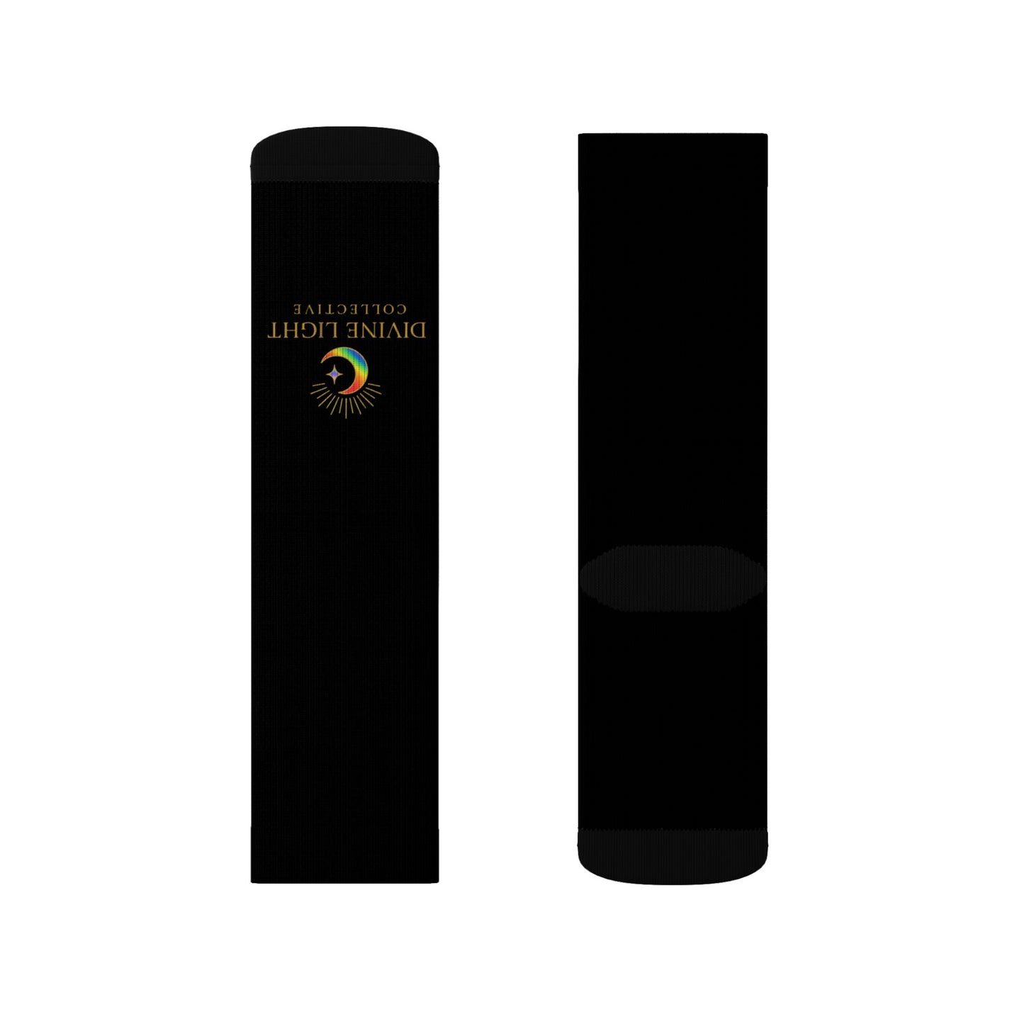 Inspirational 'Live in Your Light' Sublimation Socks — Rainbow Text Crew Socks