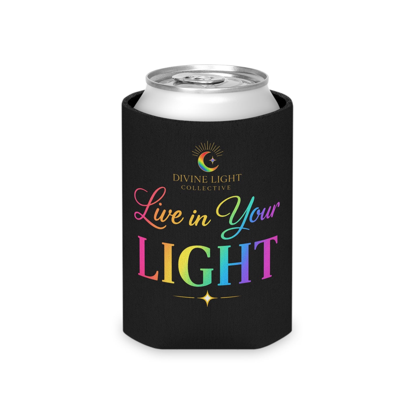 Can Cooler — "Live in Your Light" Rainbow Logo Can Cooler