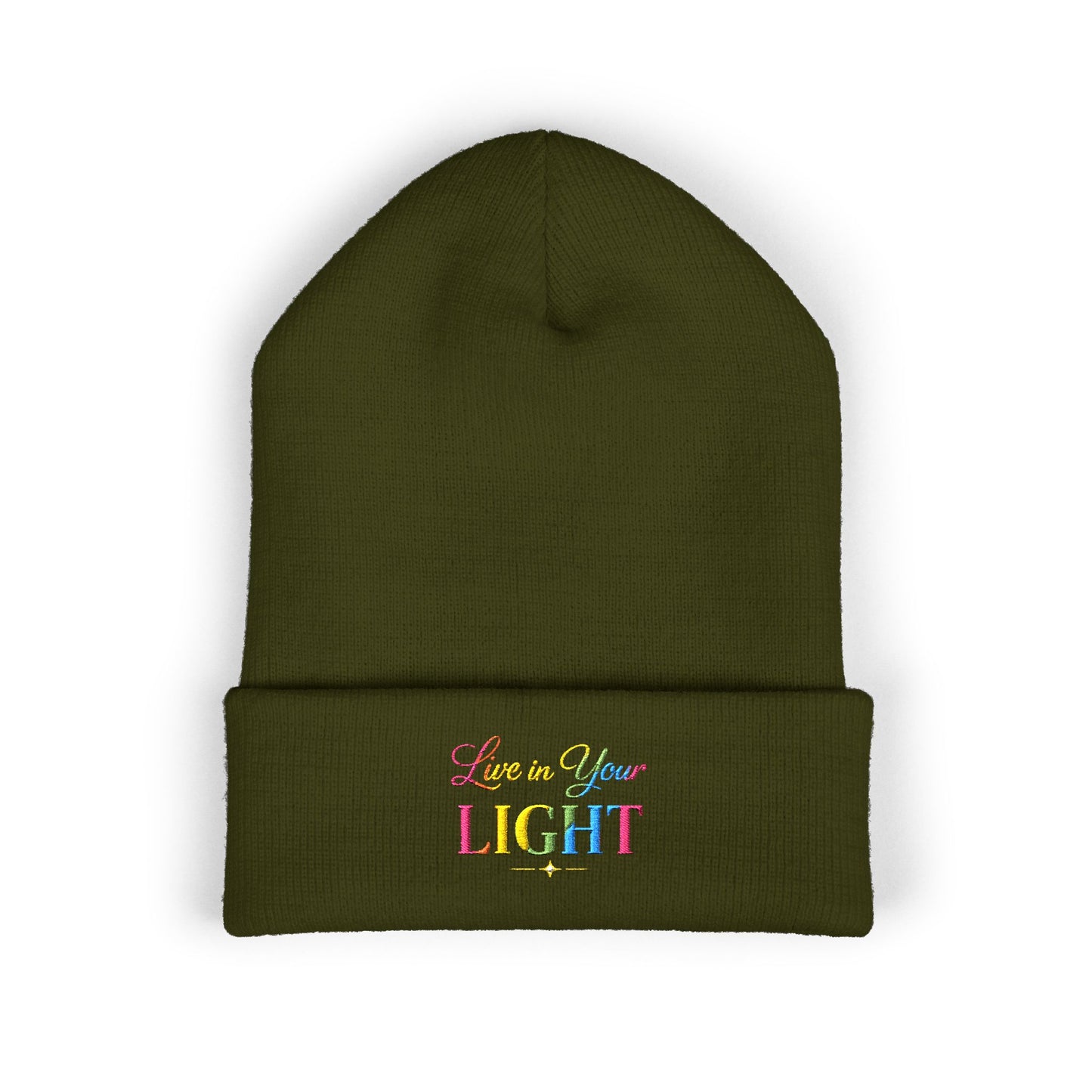 Embroidered "Live Your Light" Cuffed Beanie