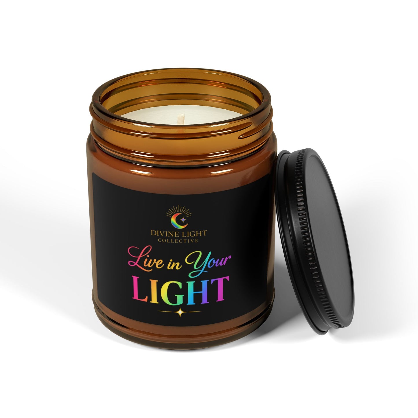 Soy Candle — “Live in Your Light” Amber Jar (Aromatherapy Scented, Multi-Size)