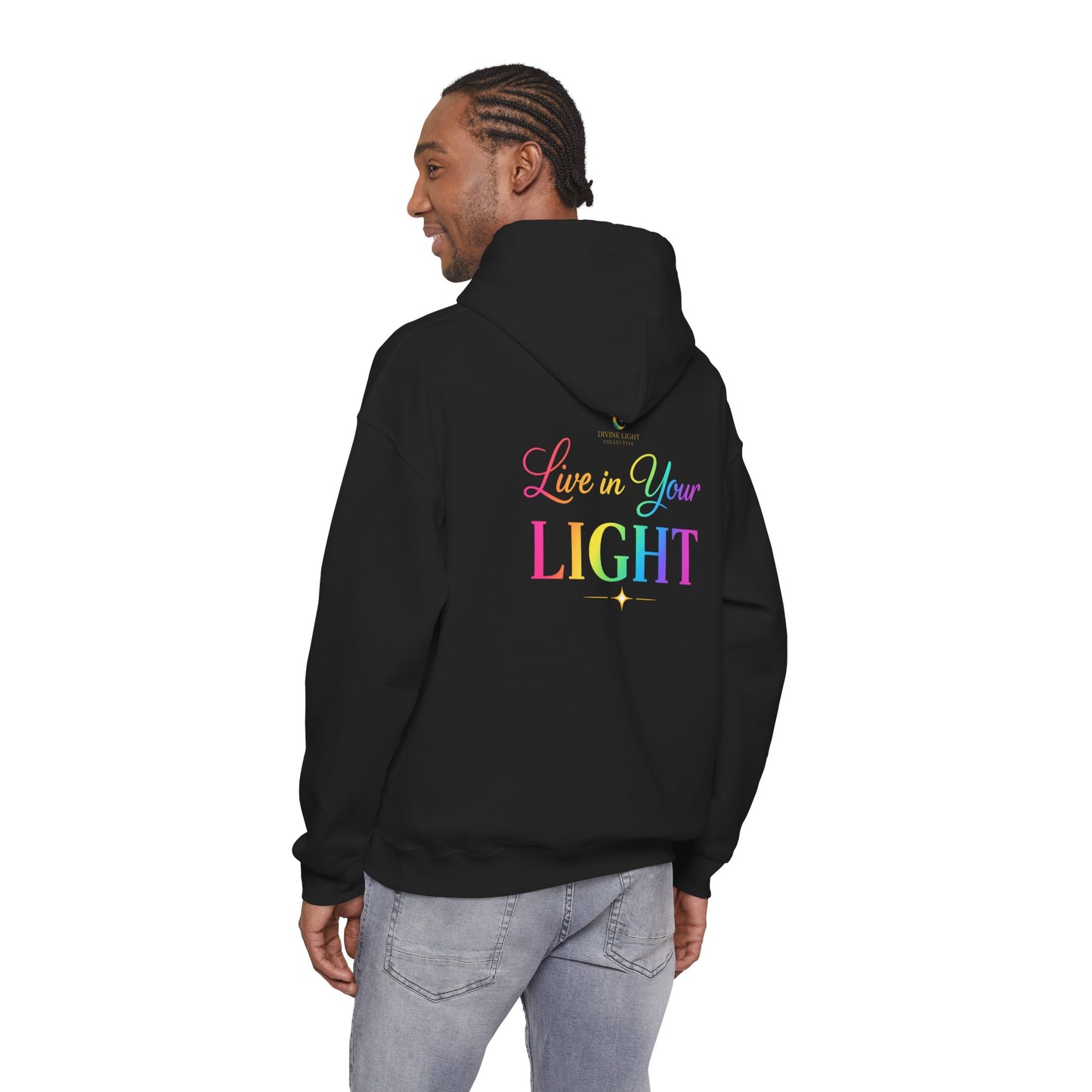 Live in Your Light Hoodie — Rainbow Inspirational Pullover