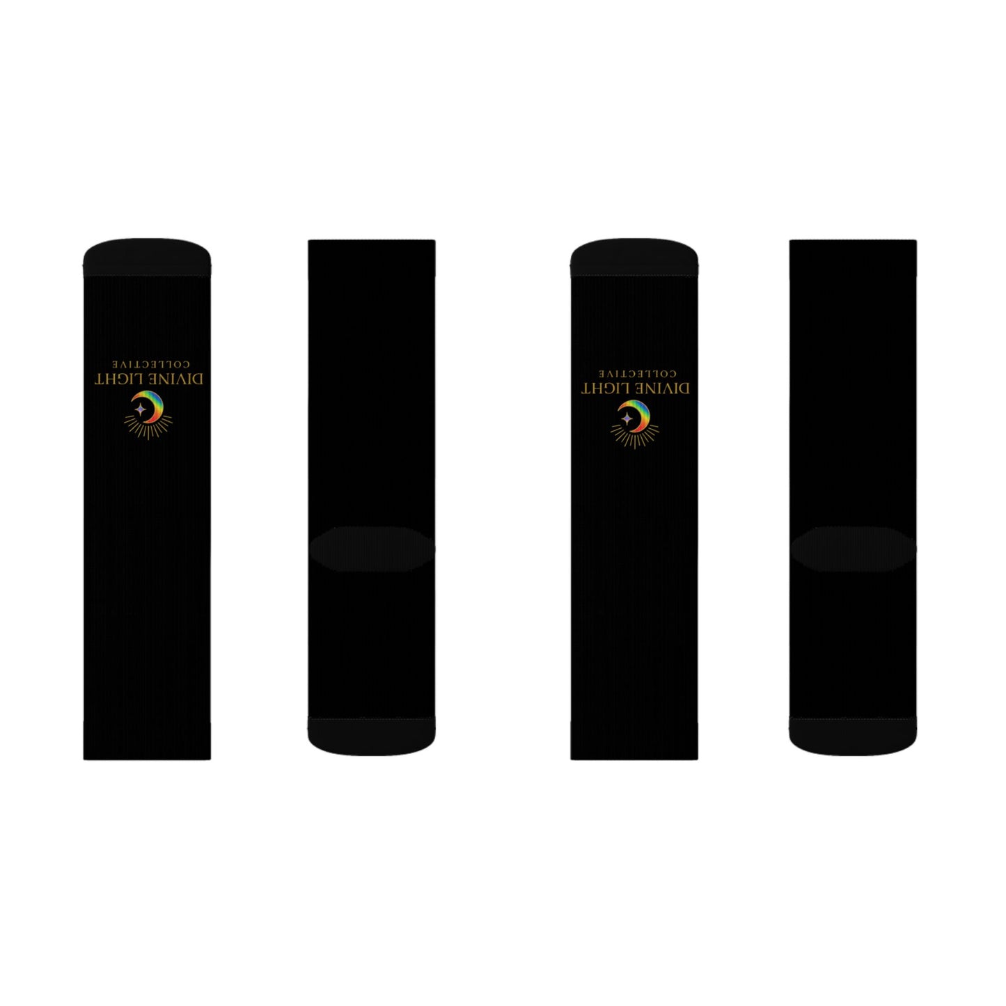 Inspirational 'Live in Your Light' Sublimation Socks — Rainbow Text Crew Socks