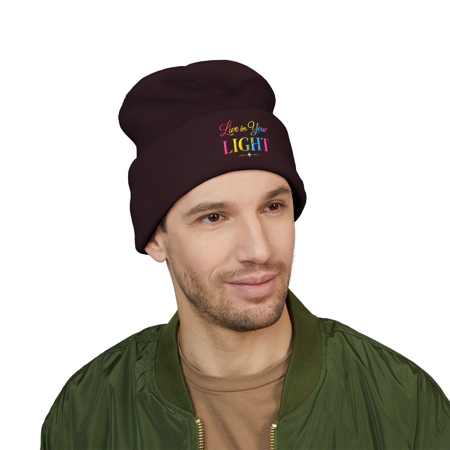Embroidered "Live Your Light" Cuffed Beanie