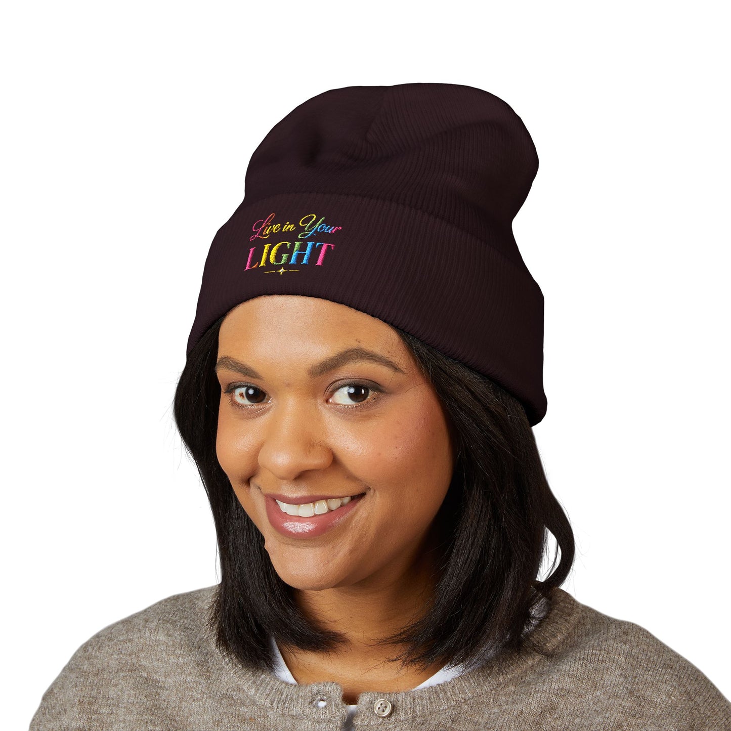 Embroidered "Live Your Light" Cuffed Beanie