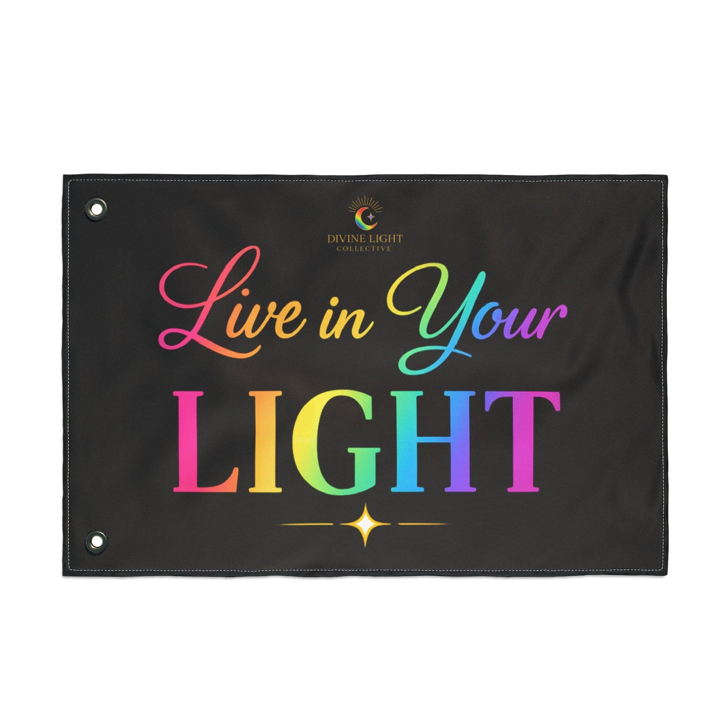 Live in Your Light Double-Sided Flag – Rainbow Inspirational Garden Banner