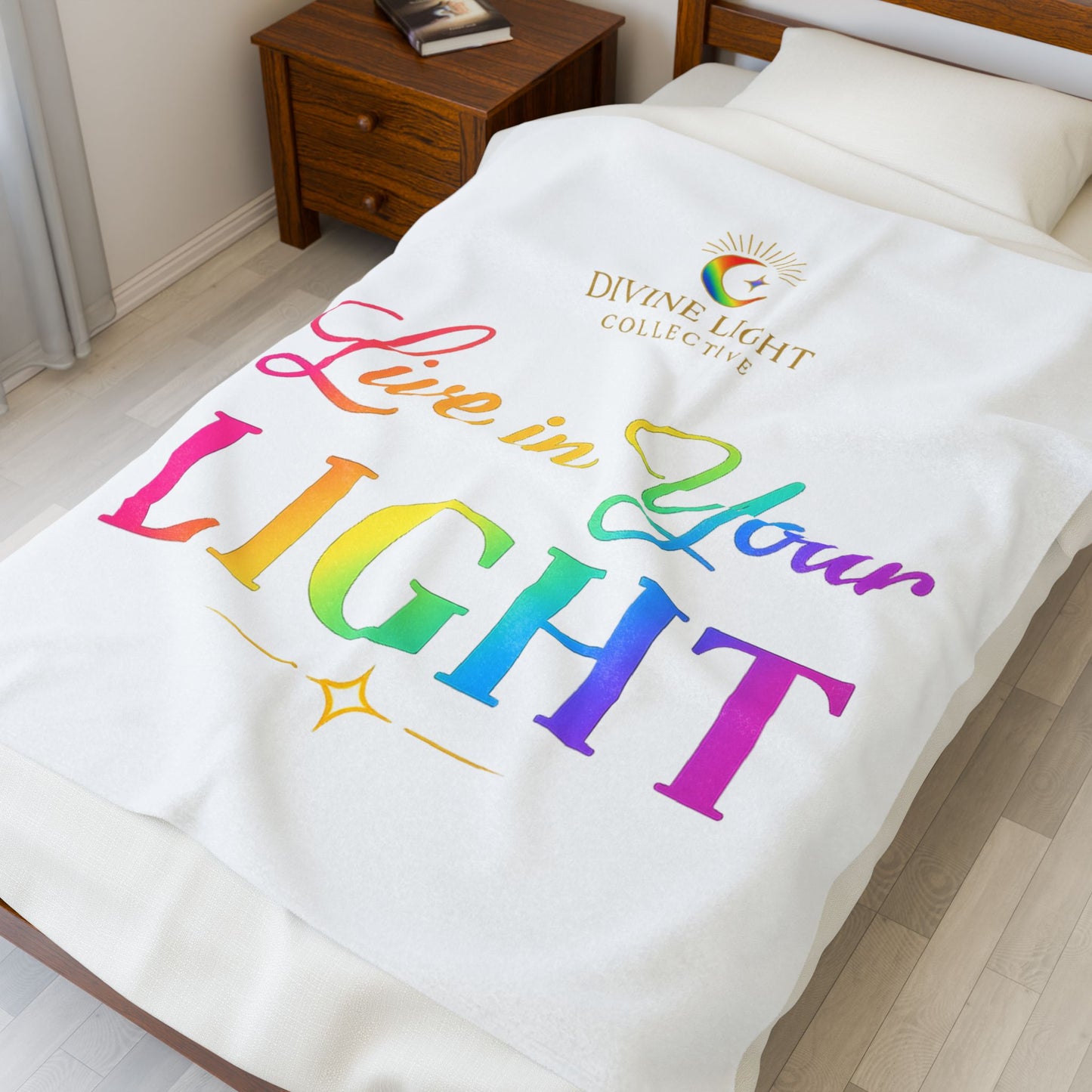 Live in Your Light Velveteen Plush Blanket — Rainbow Inspirational Throw