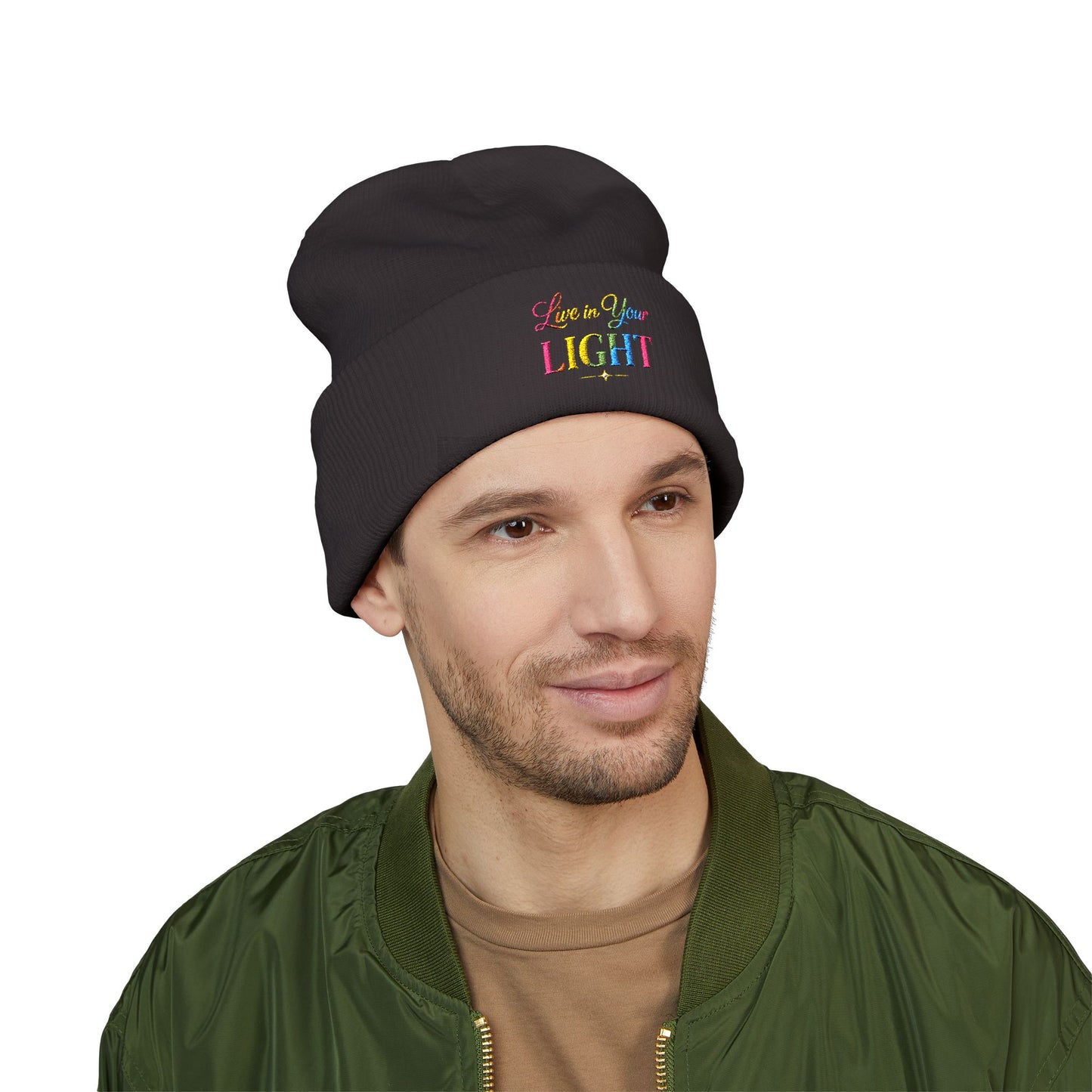 Embroidered "Live Your Light" Cuffed Beanie