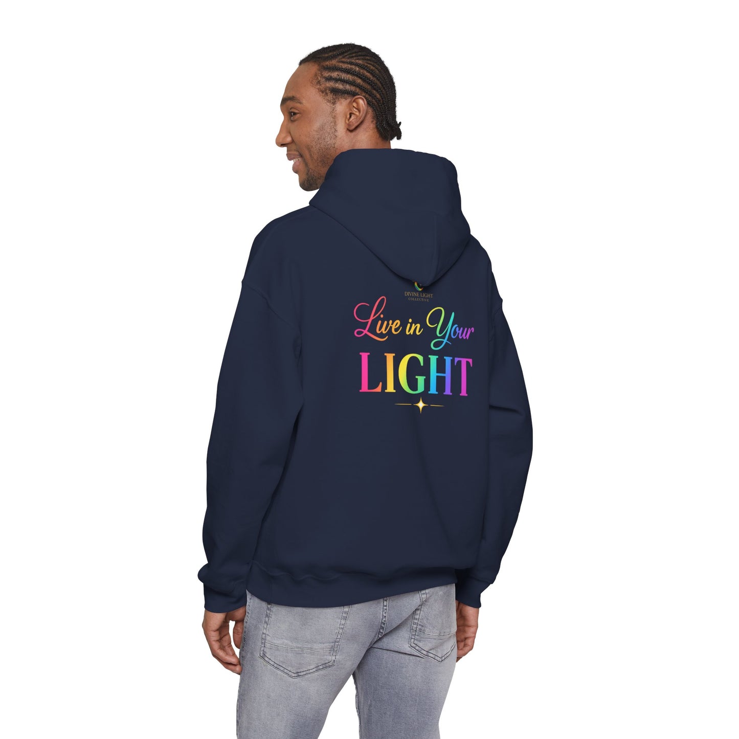 Live in Your Light Hoodie — Rainbow Inspirational Pullover