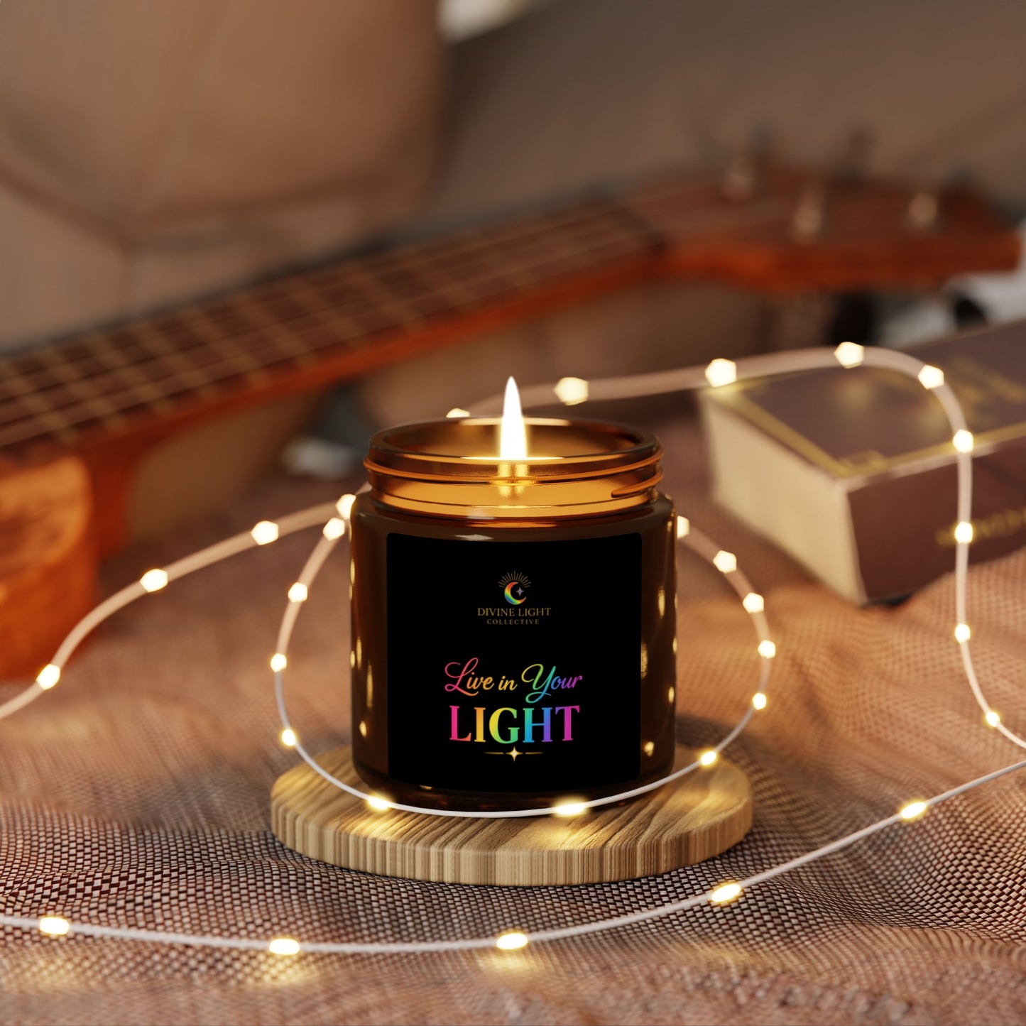 Soy Candle — “Live in Your Light” Amber Jar (Aromatherapy Scented, Multi-Size)