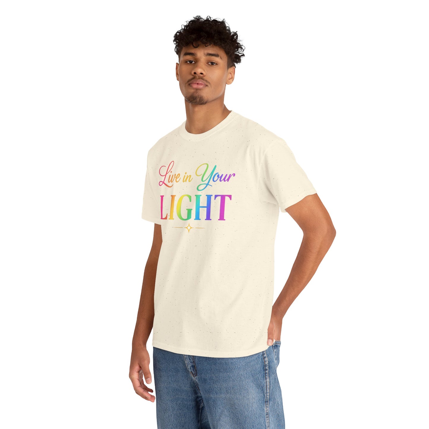 Live in Your Light Rainbow T‑Shirt — Inspirational Positive Message Tee