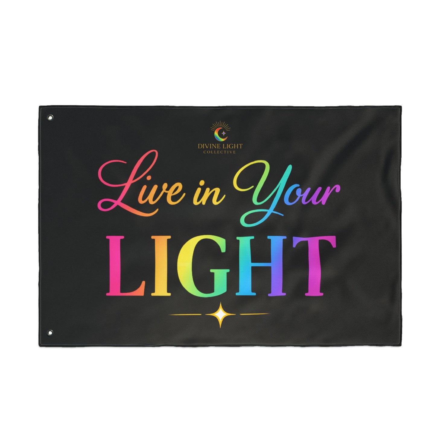 Live in Your Light Double-Sided Flag – Rainbow Inspirational Garden Banner