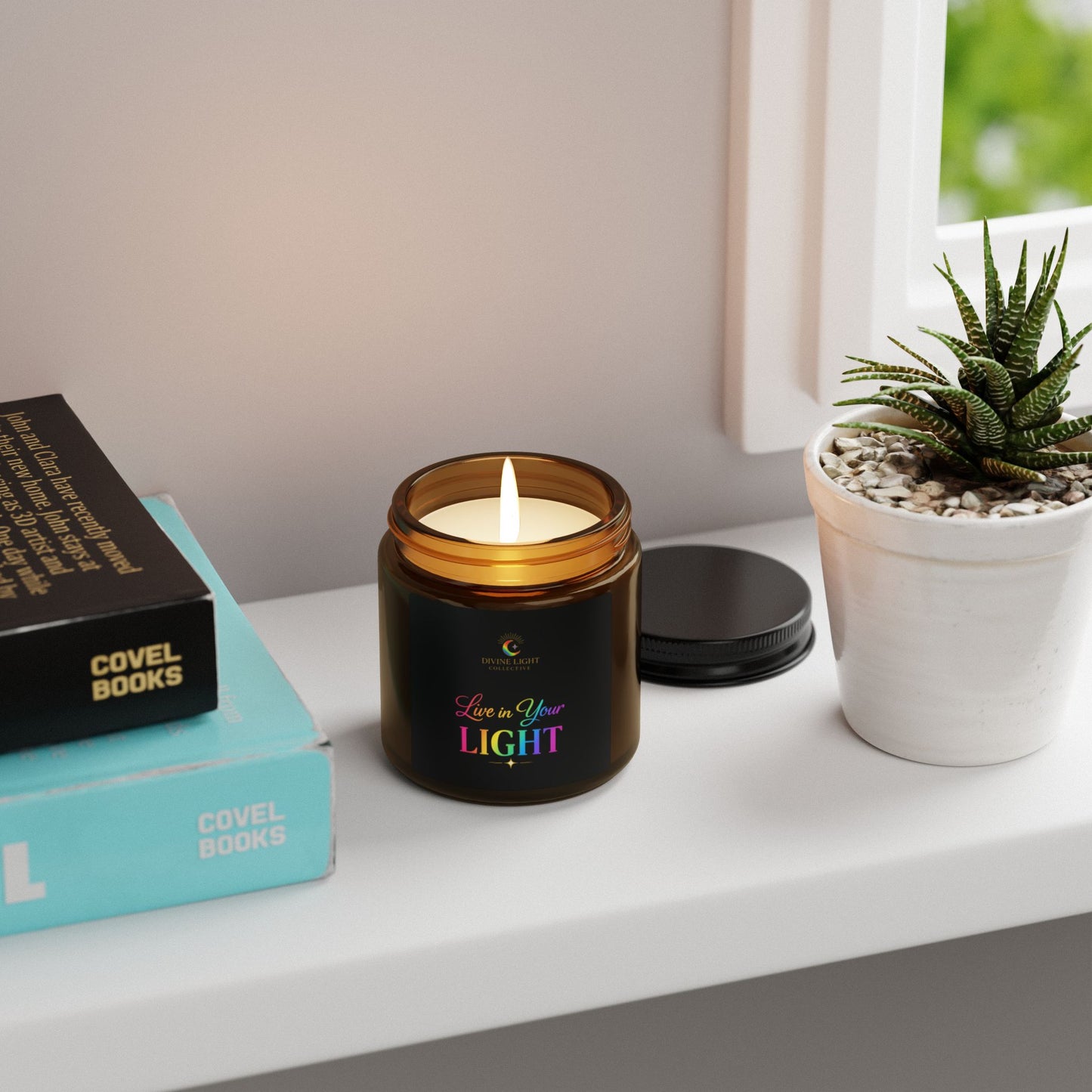 Soy Candle — “Live in Your Light” Amber Jar (Aromatherapy Scented, Multi-Size)