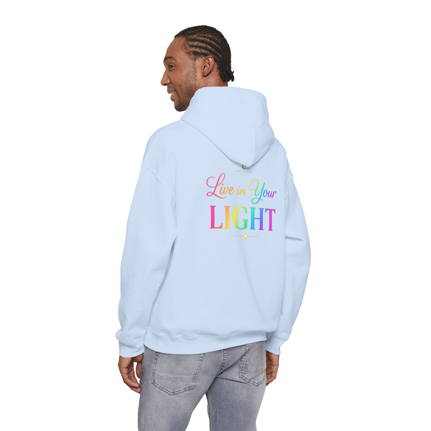 Live in Your Light Hoodie — Rainbow Inspirational Pullover