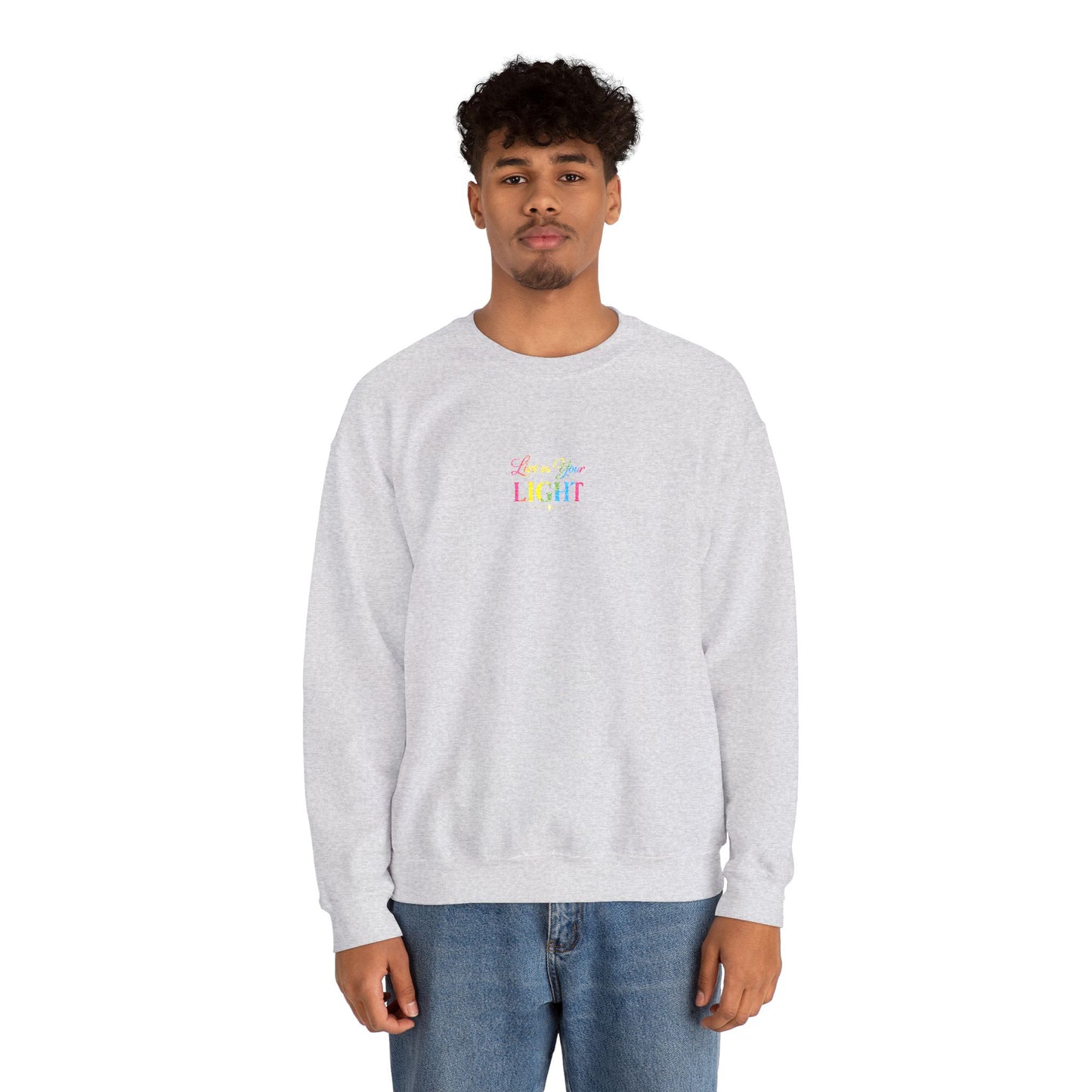 Crewneck Sweatshirt — "Live in your Light" Pastel Rainbow Inspirational Crew
