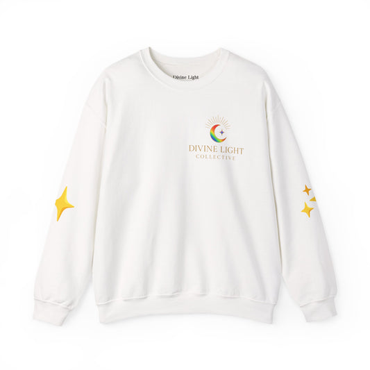 Crewneck Sweatshirt — "Live in Your Light" Rainbow Inspirational Pullover