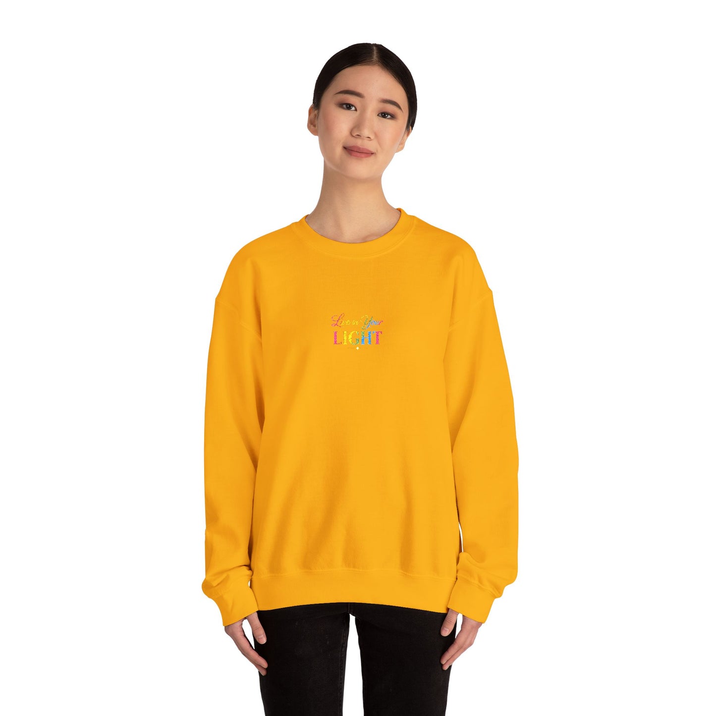 Crewneck Sweatshirt — "Live in your Light" Pastel Rainbow Inspirational Crew