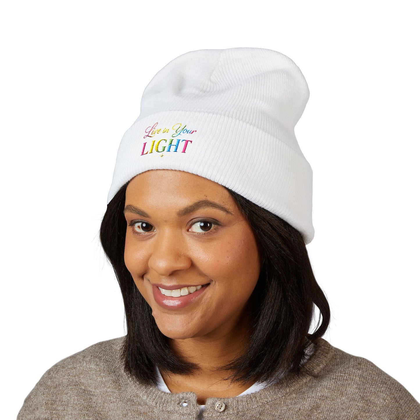 Embroidered "Live Your Light" Cuffed Beanie