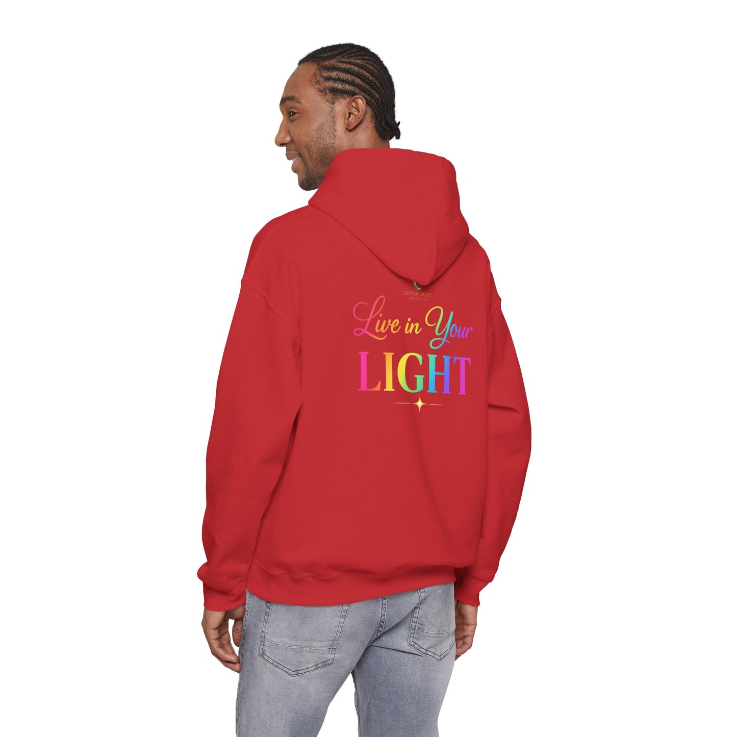 Live in Your Light Hoodie — Rainbow Inspirational Pullover