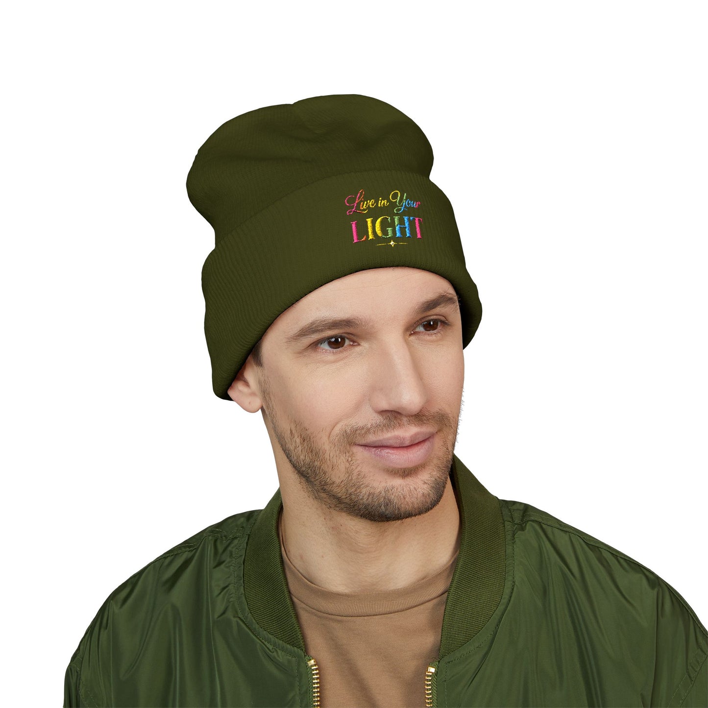 Embroidered "Live Your Light" Cuffed Beanie