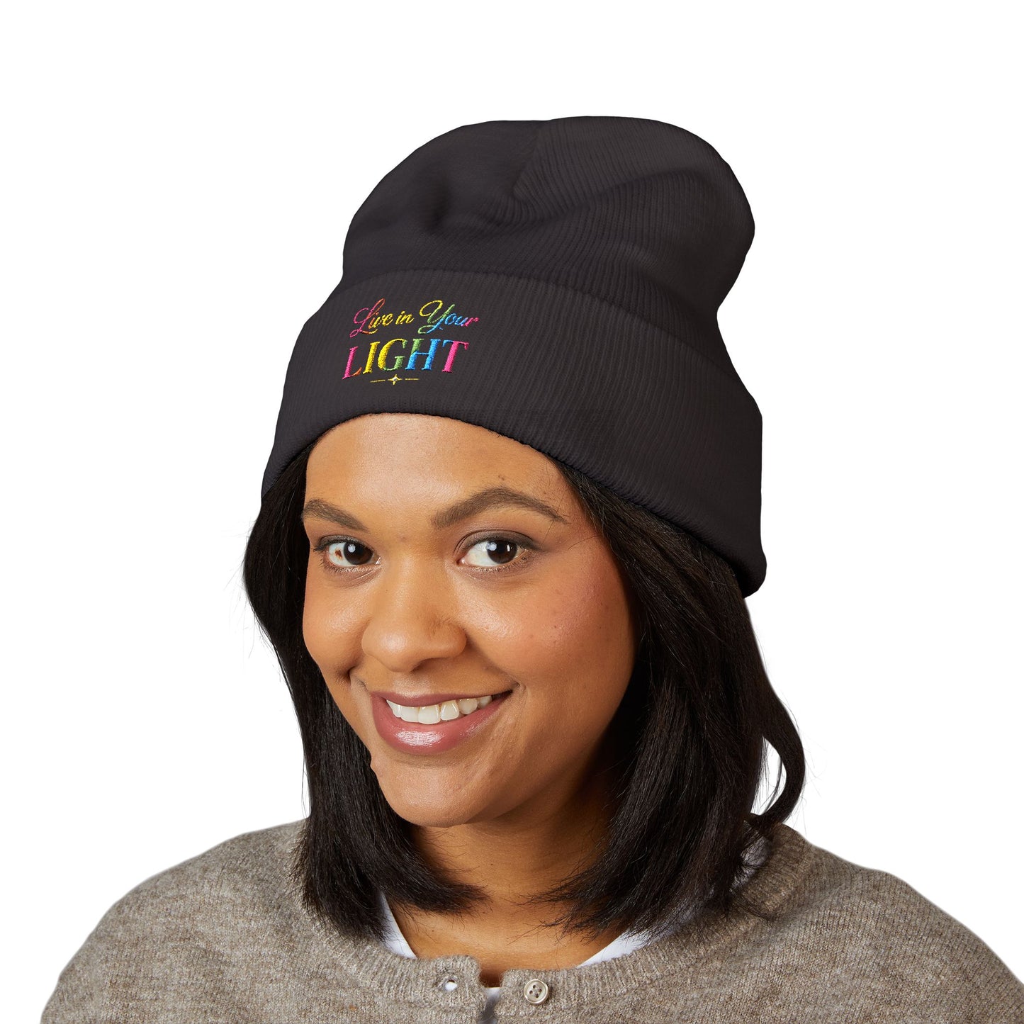 Embroidered "Live Your Light" Cuffed Beanie