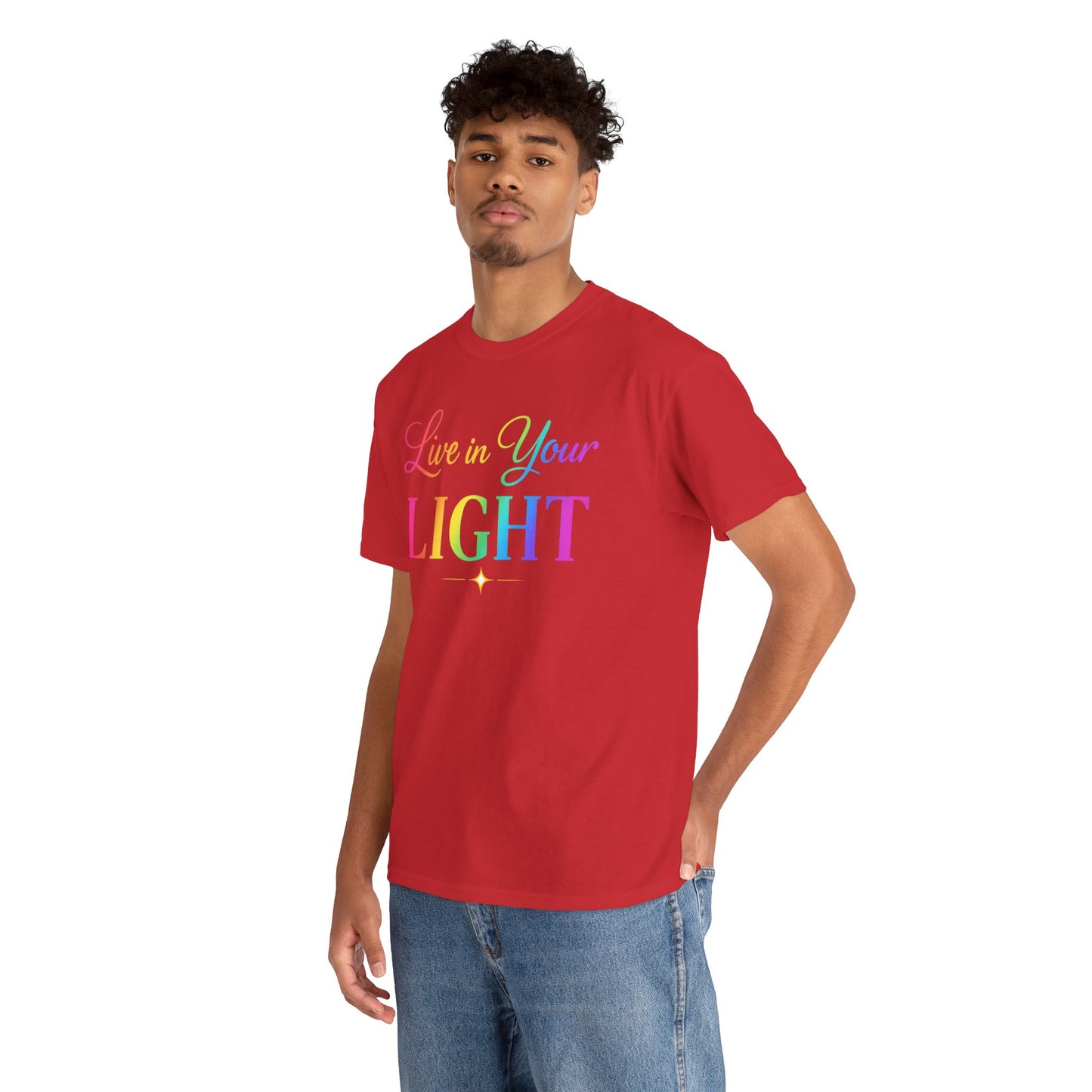 Live in Your Light Rainbow T‑Shirt — Inspirational Positive Message Tee
