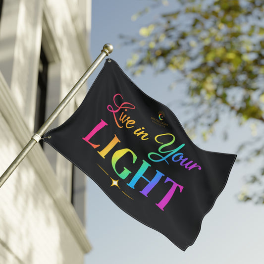 Live in Your Light Double-Sided Flag – Rainbow Inspirational Garden Banner