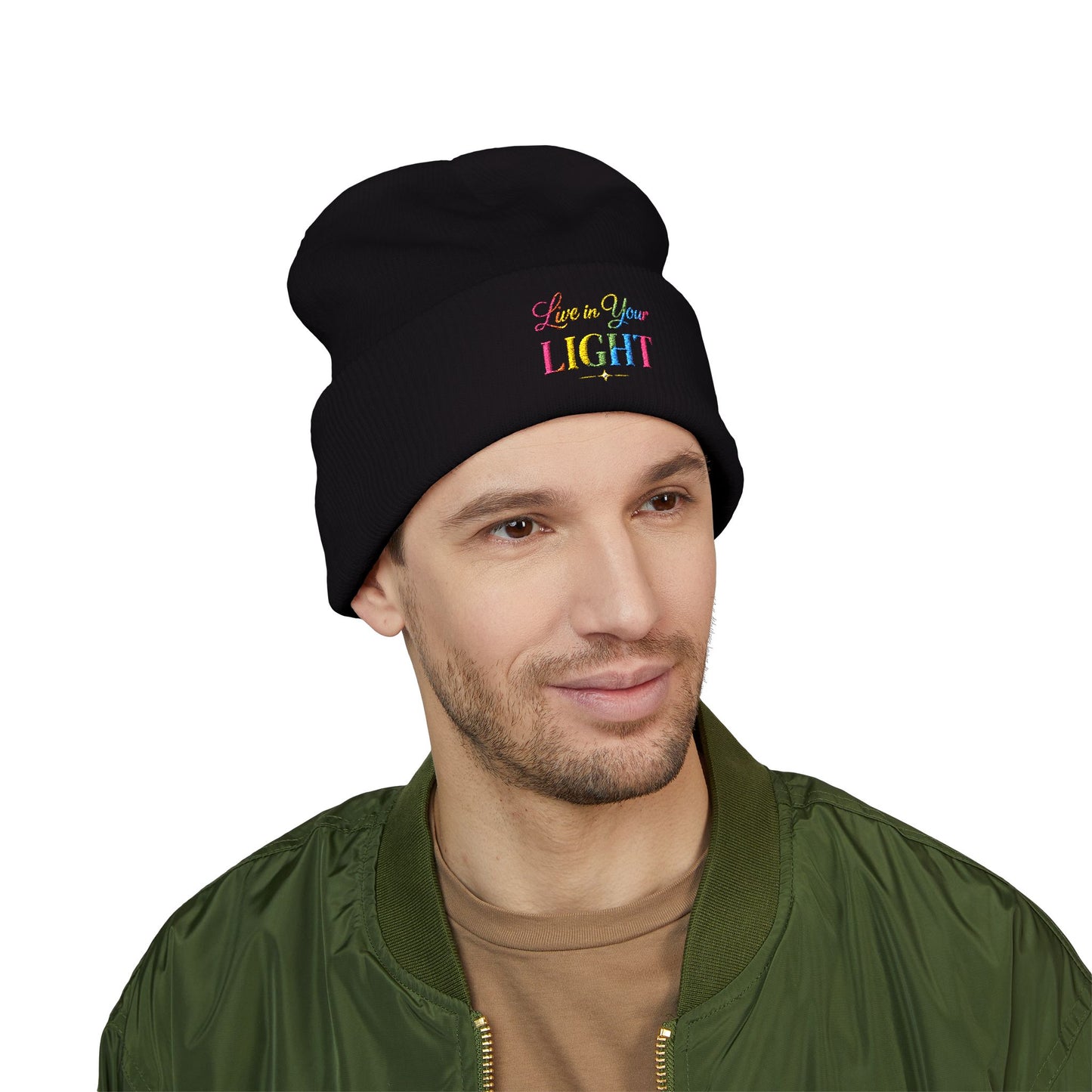 Embroidered "Live Your Light" Cuffed Beanie