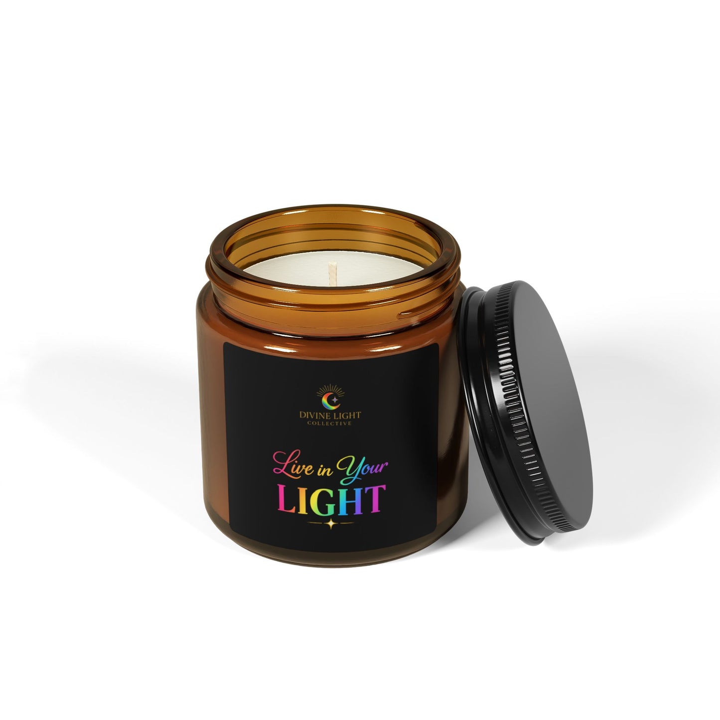 Soy Candle — “Live in Your Light” Amber Jar (Aromatherapy Scented, Multi-Size)