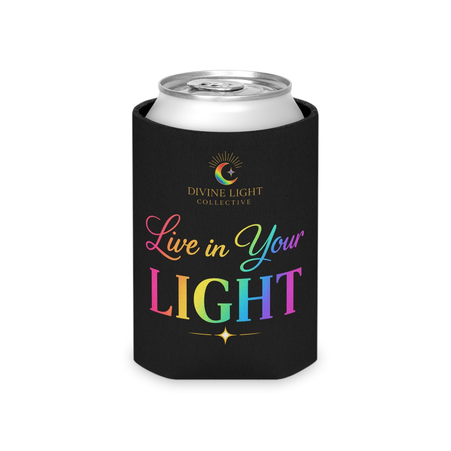 Can Cooler — "Live in Your Light" Rainbow Logo Can Cooler
