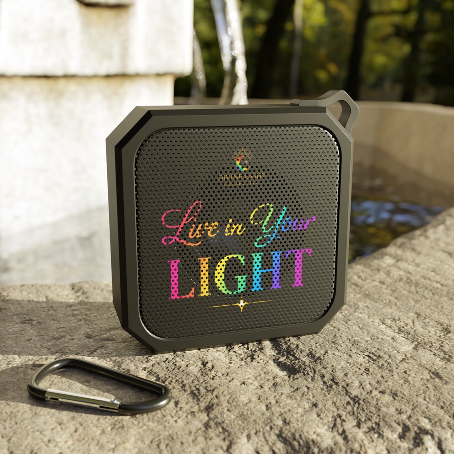 Outdoor Bluetooth Speaker — "Live in Your Light" Rainbow Design