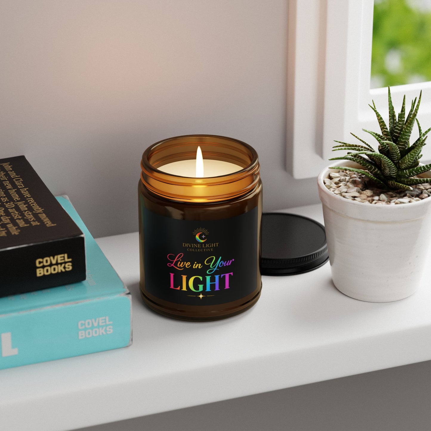 Soy Candle — “Live in Your Light” Amber Jar (Aromatherapy Scented, Multi-Size)