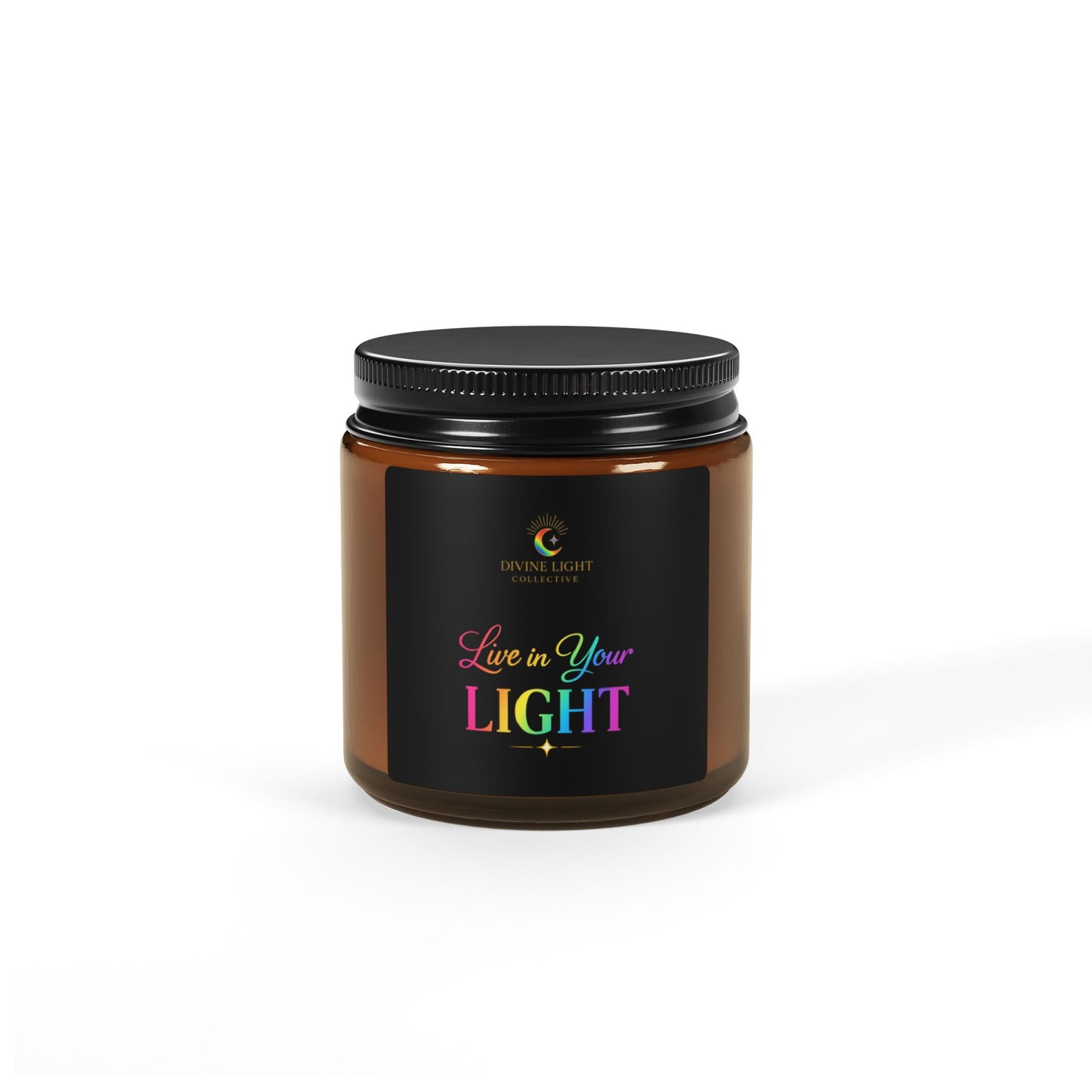 Soy Candle — “Live in Your Light” Amber Jar (Aromatherapy Scented, Multi-Size)