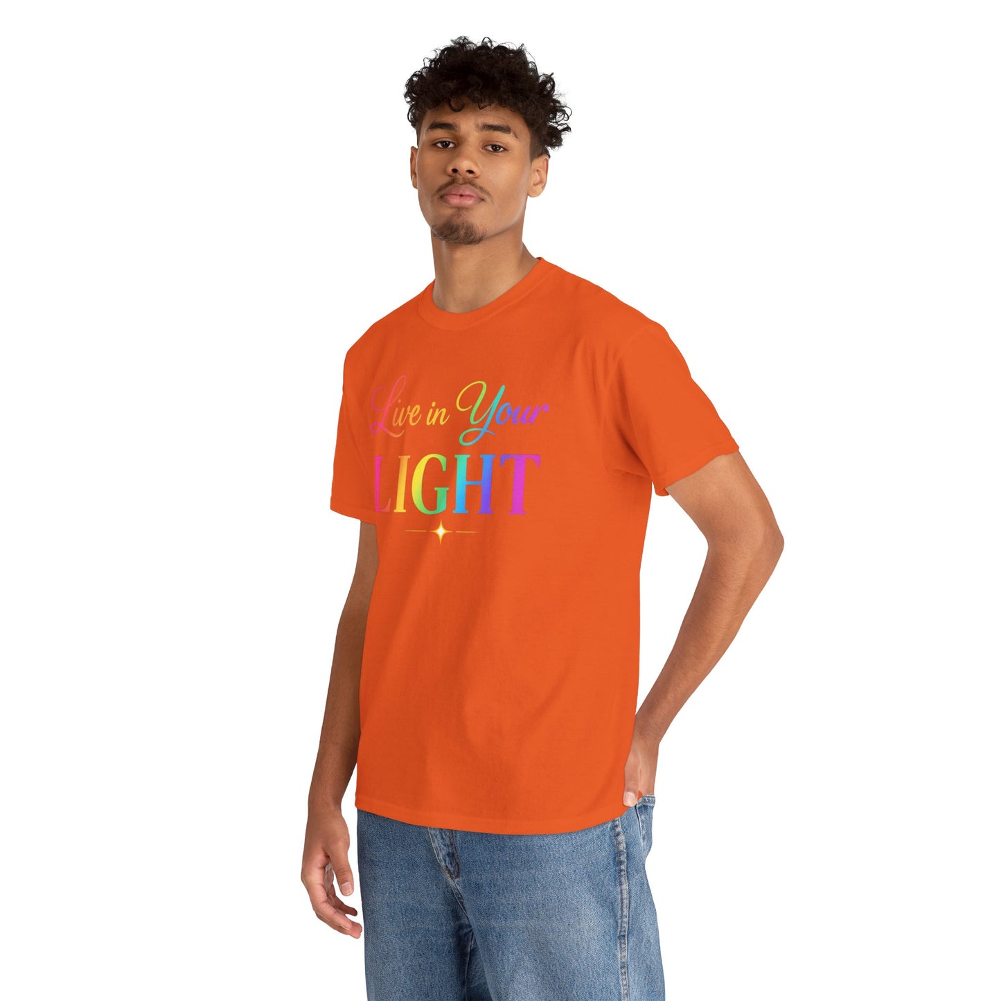 Live in Your Light Rainbow T‑Shirt — Inspirational Positive Message Tee