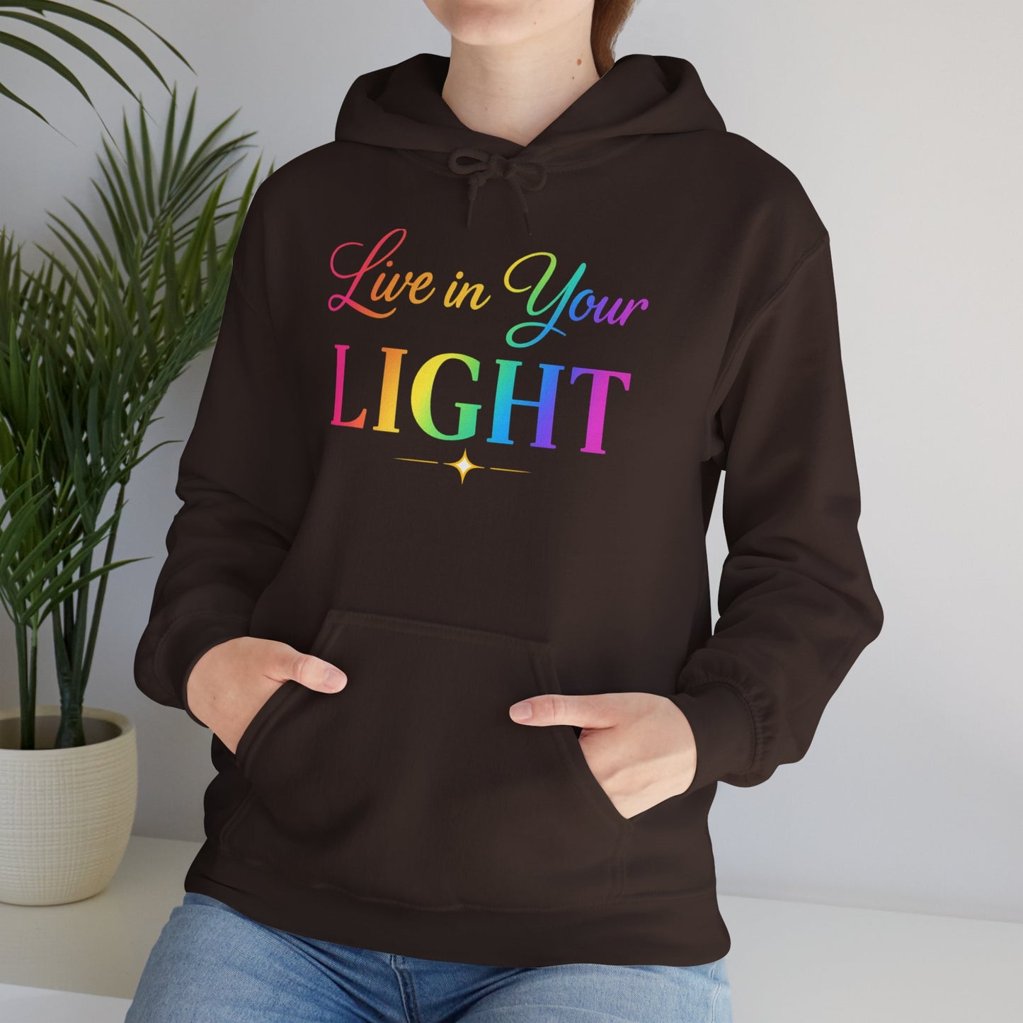 Live in Your Light Hoodie — Rainbow Inspirational Pullover