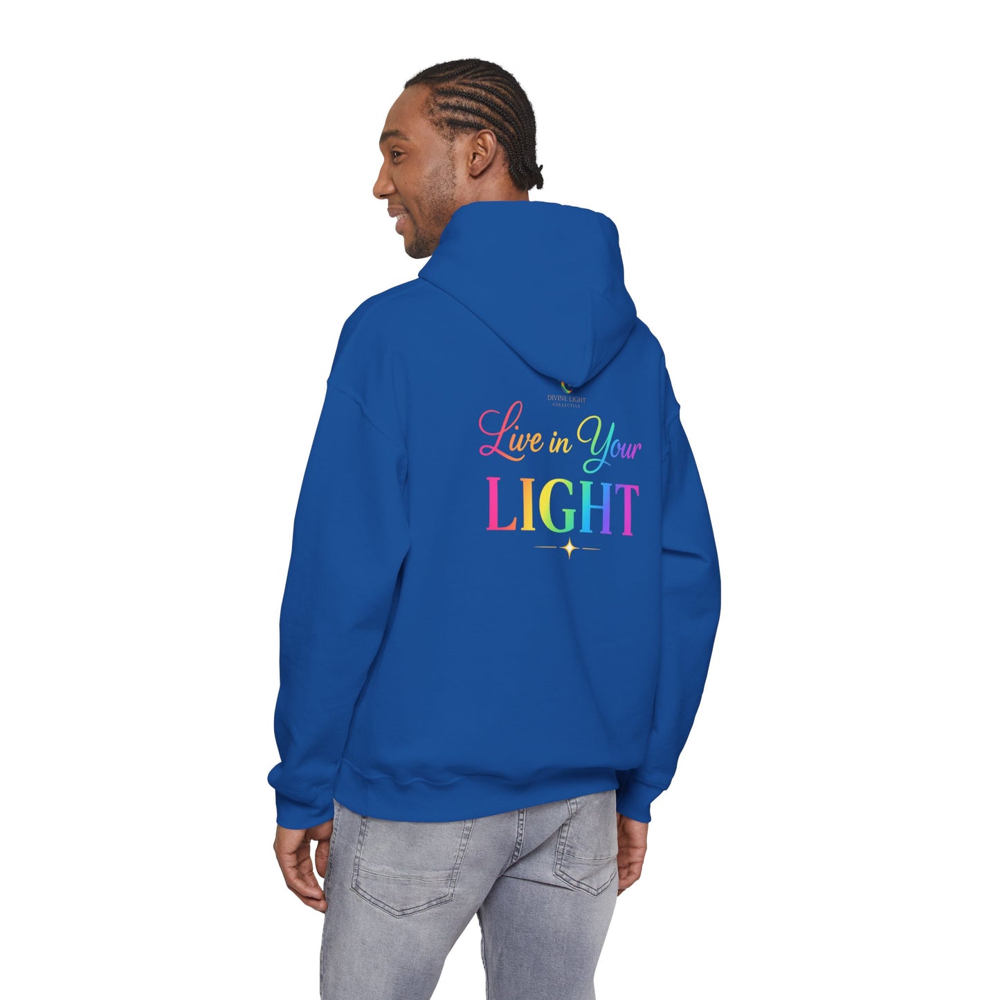 Live in Your Light Hoodie — Rainbow Inspirational Pullover
