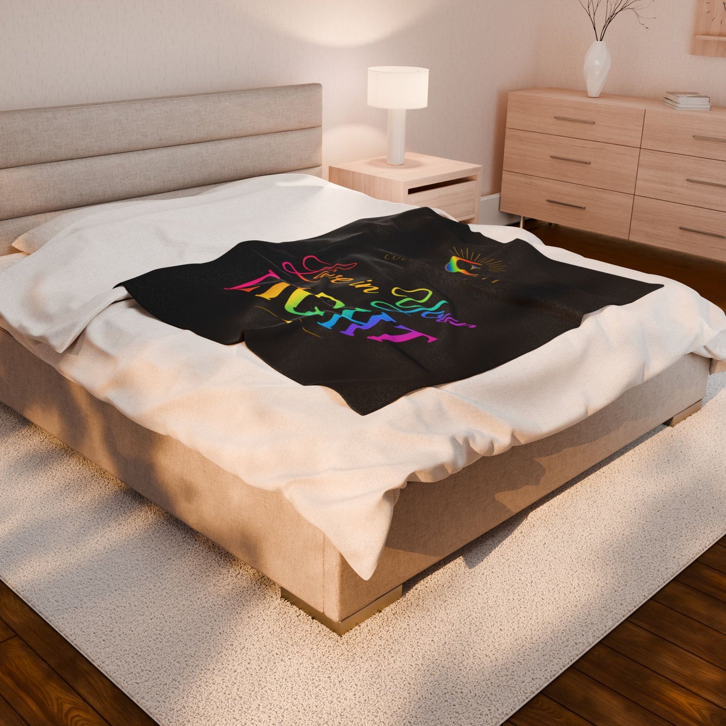 Velveteen Blanket — "Live in Your Light" Rainbow Spiritual Throw (Divine Light Collective)