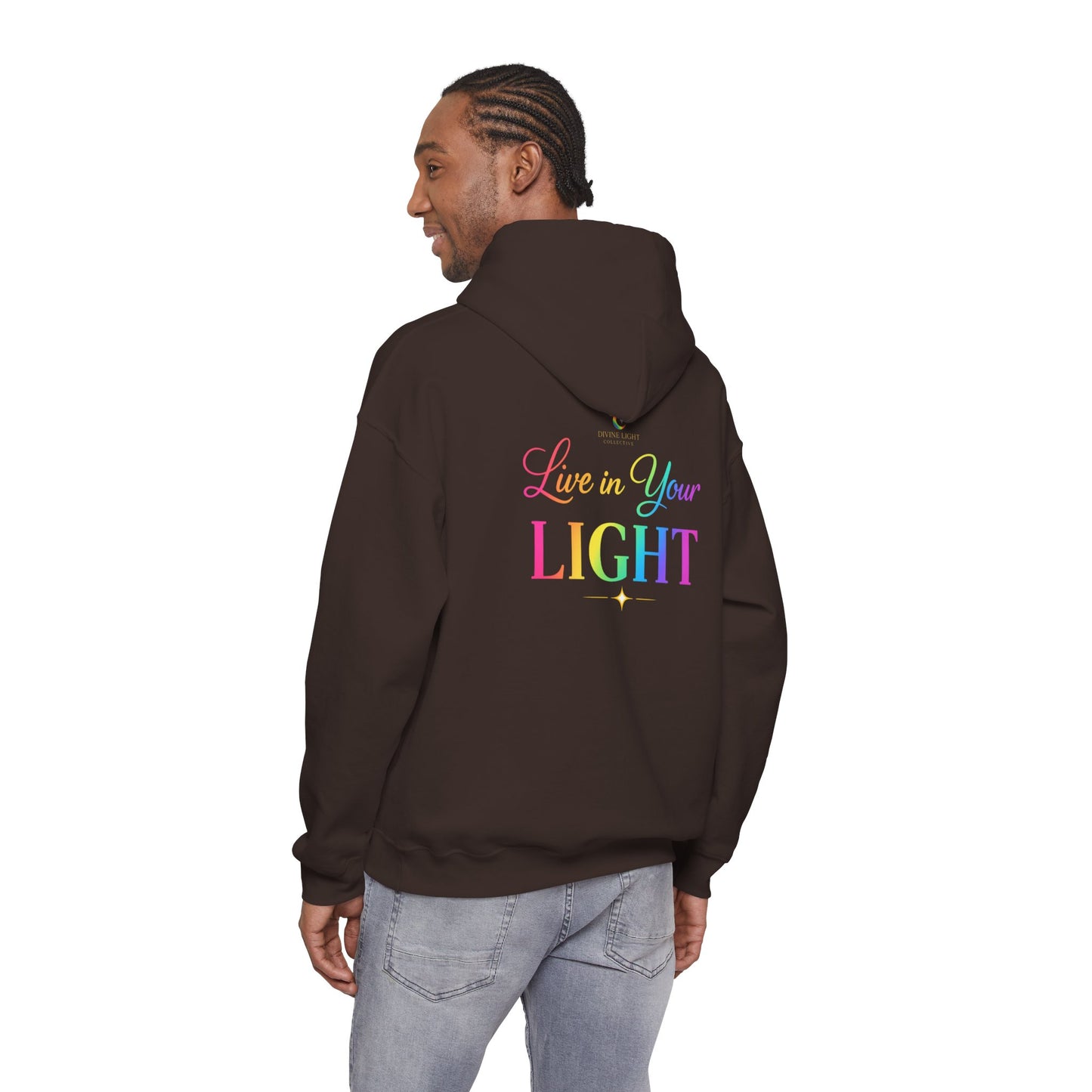 Live in Your Light Hoodie — Rainbow Inspirational Pullover